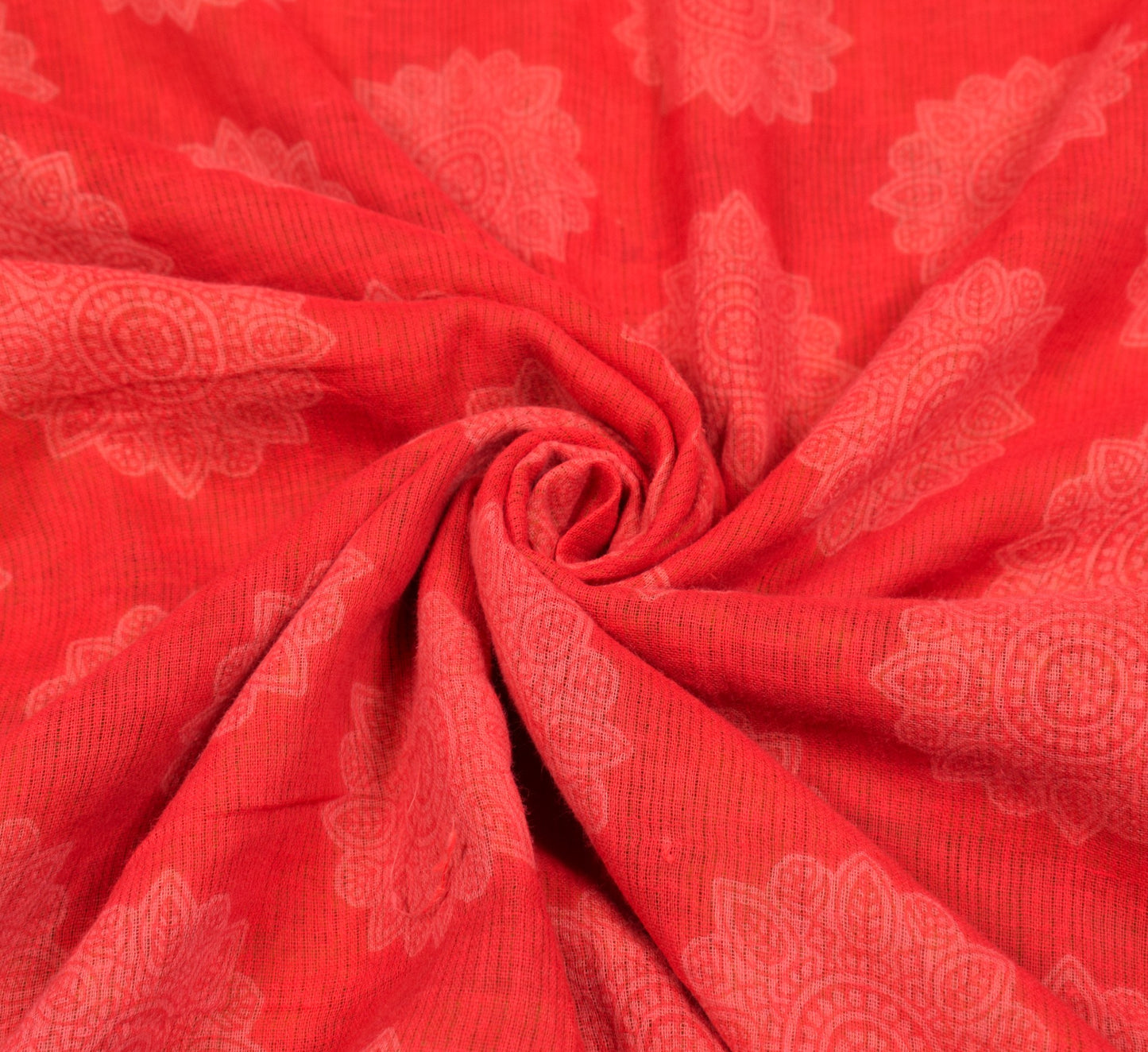 Sushila Vintage Red Saree Green Border Pallu 100%Pure Cotton Printed Soft Fabric