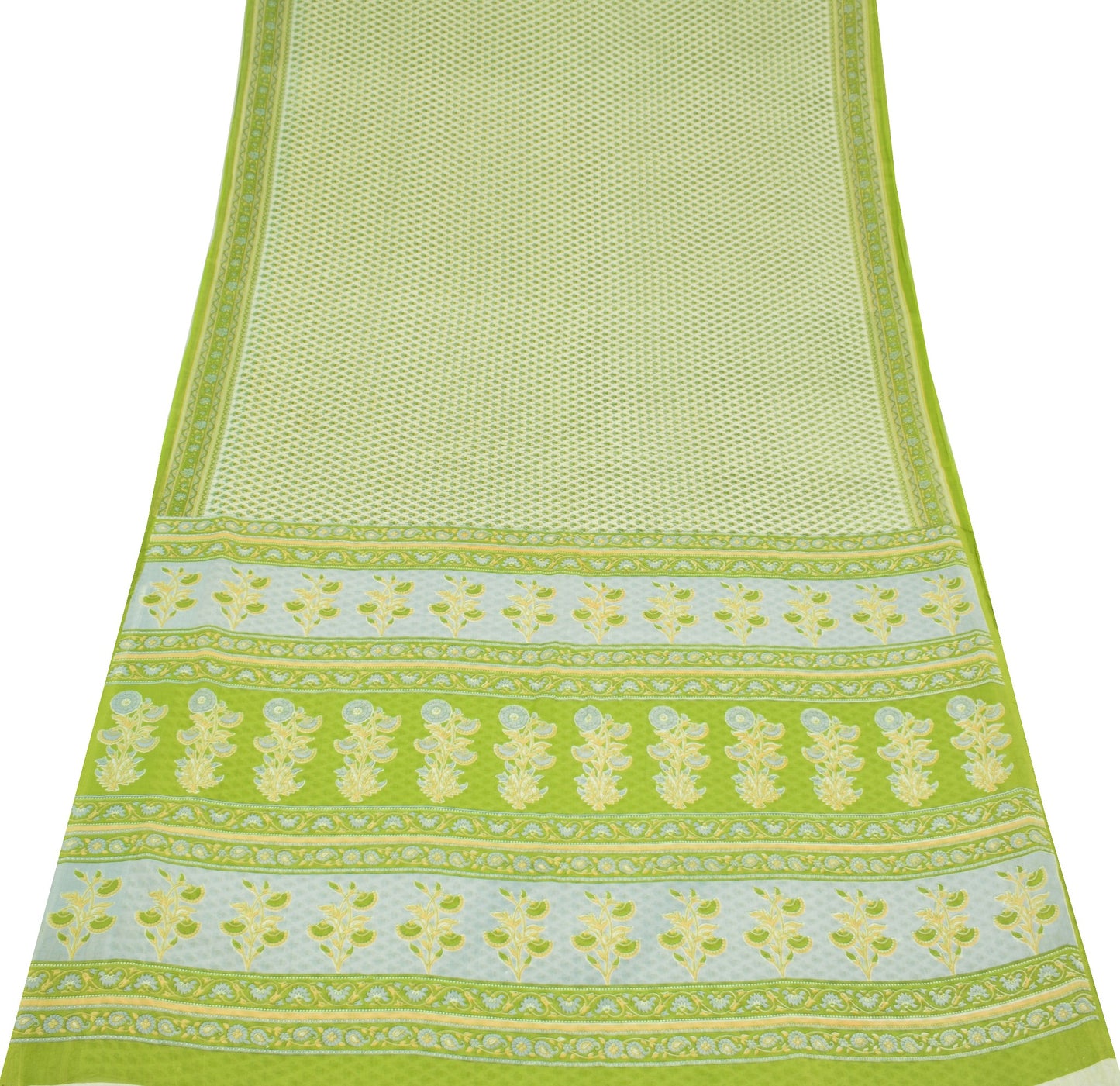 Sushila Vintage Light Green Saree Pure Cotton Printed Floral Soft Craft Fabric