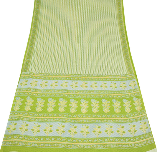 Sushila Vintage Light Green Saree Pure Cotton Printed Floral Soft Craft Fabric
