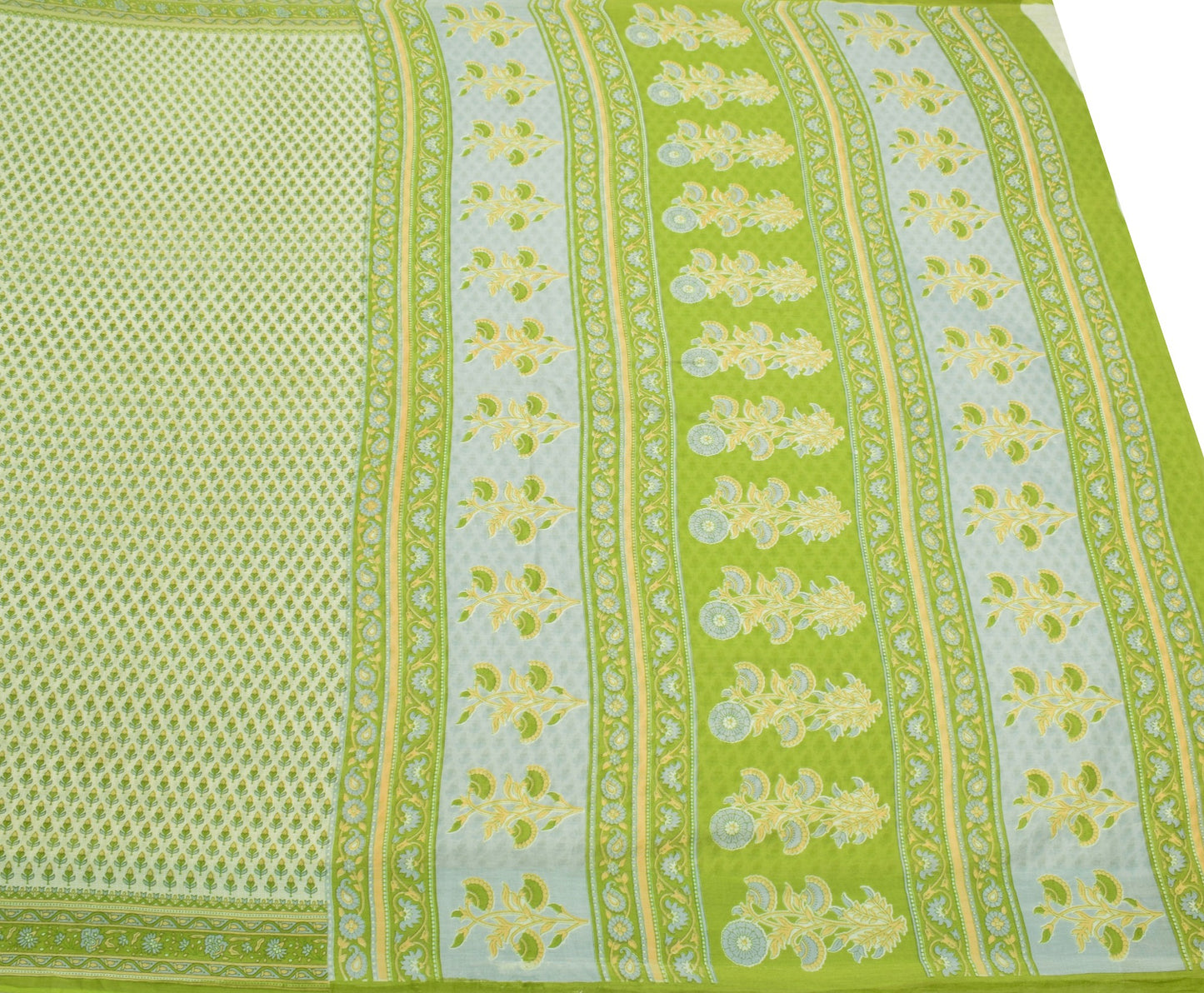 Sushila Vintage Light Green Saree Pure Cotton Printed Floral Soft Craft Fabric