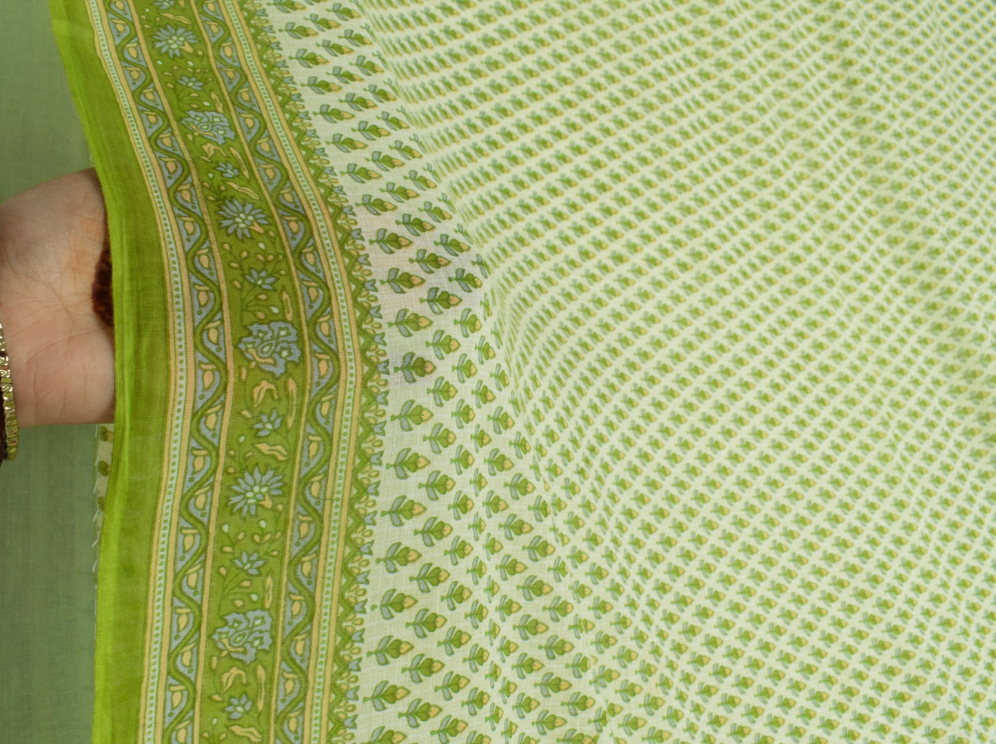 Sushila Vintage Light Green Saree Pure Cotton Printed Floral Soft Craft Fabric