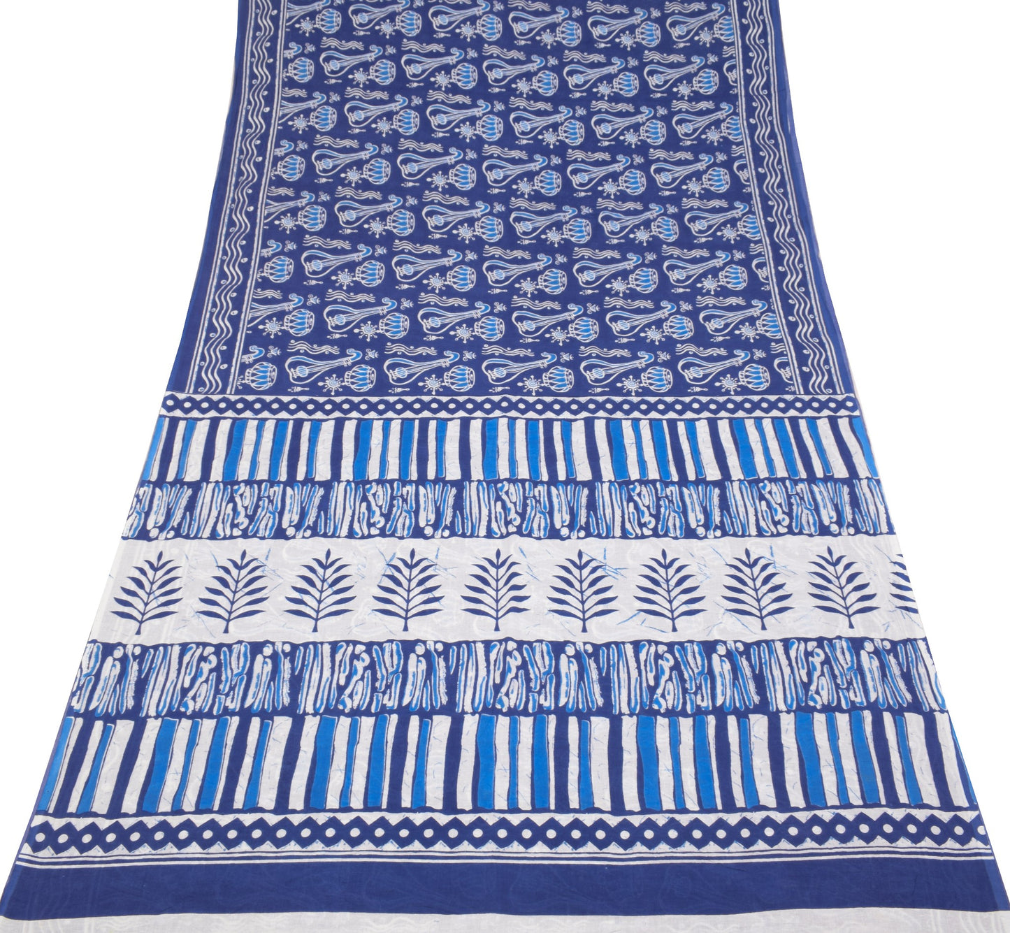 Sushila Vintage Instrumental Saree Pure Cotton Printed Blue Soft Craft Fabric