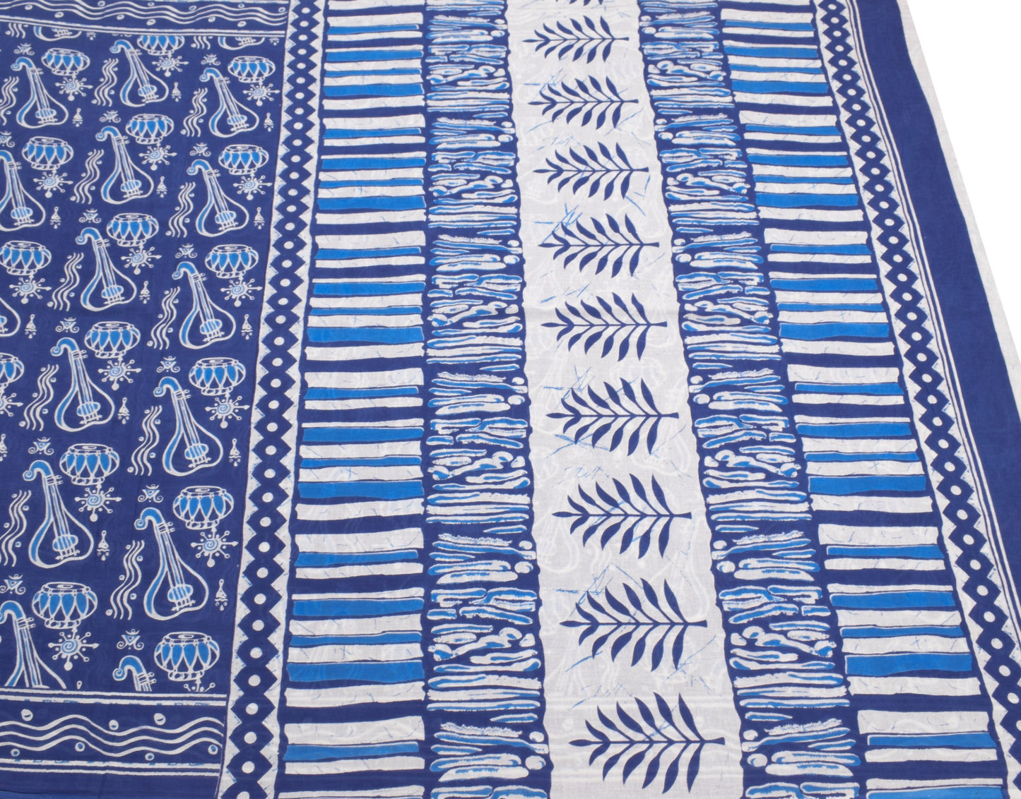 Sushila Vintage Instrumental Saree Pure Cotton Printed Blue Soft Craft Fabric