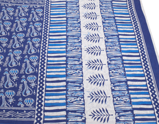 Sushila Vintage Instrumental Saree Pure Cotton Printed Blue Soft Craft Fabric