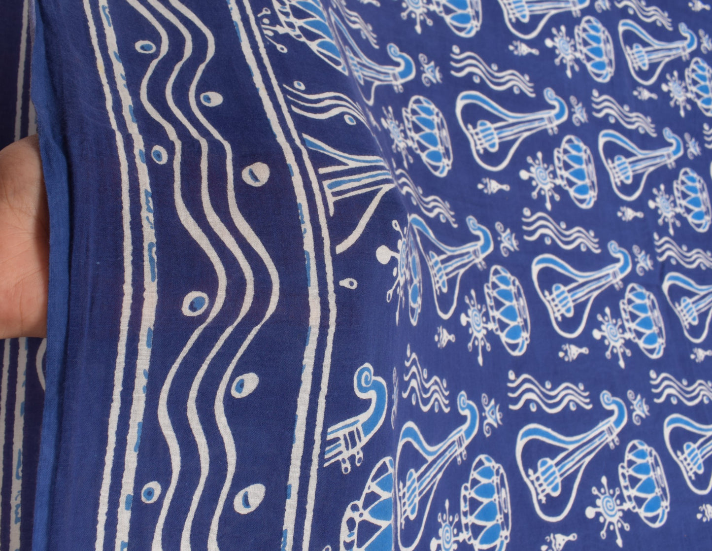 Sushila Vintage Instrumental Saree Pure Cotton Printed Blue Soft Craft Fabric