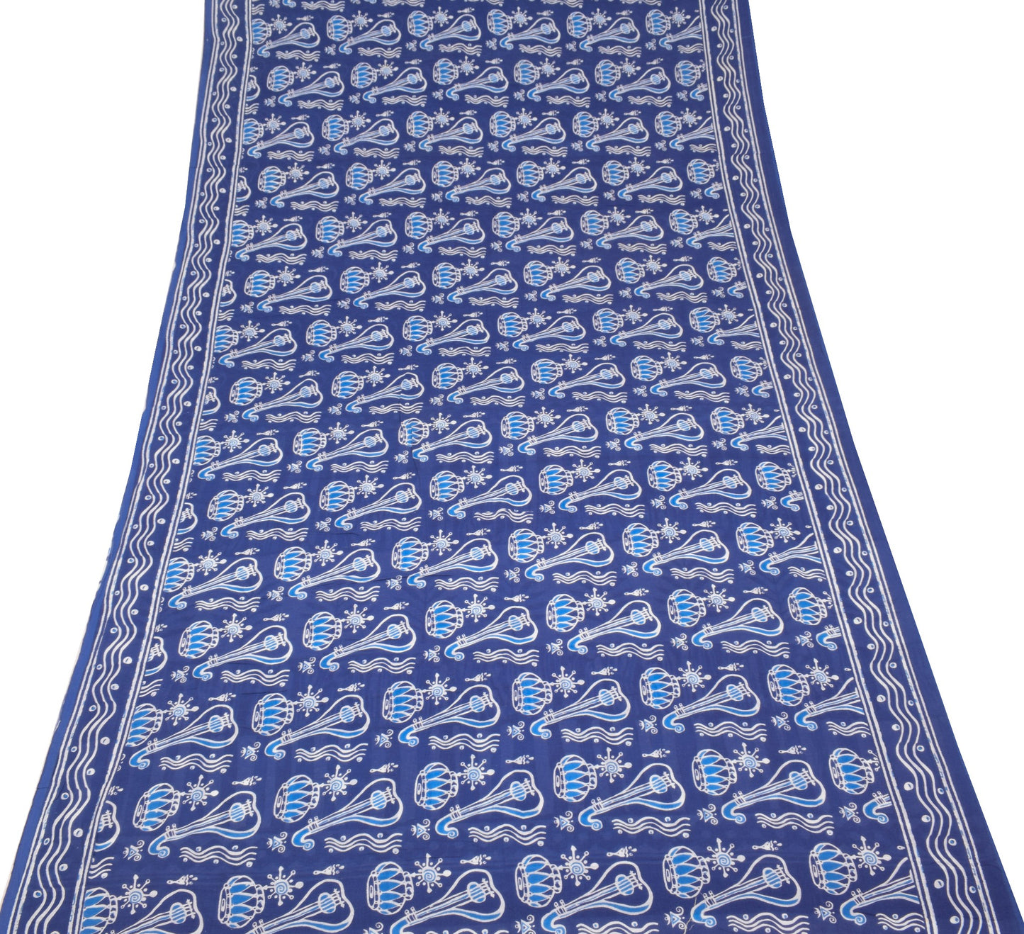 Sushila Vintage Instrumental Saree Pure Cotton Printed Blue Soft Craft Fabric
