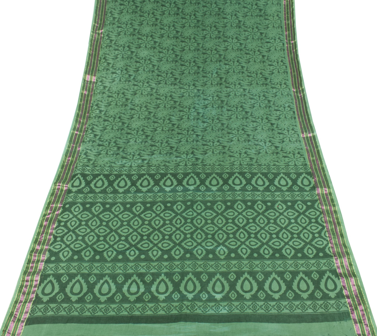Sushila Vintage Dark Green Saree 100% Pure Cotton Printed Floral Soft Fabric