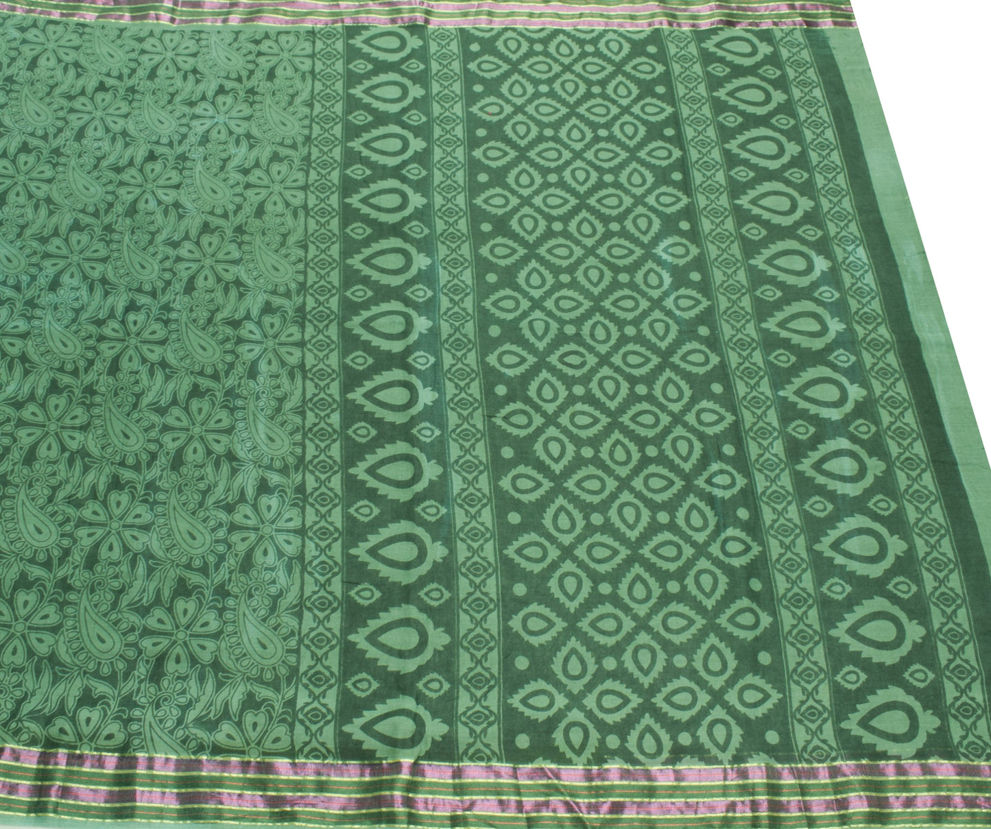 Sushila Vintage Dark Green Saree 100% Pure Cotton Printed Floral Soft Fabric
