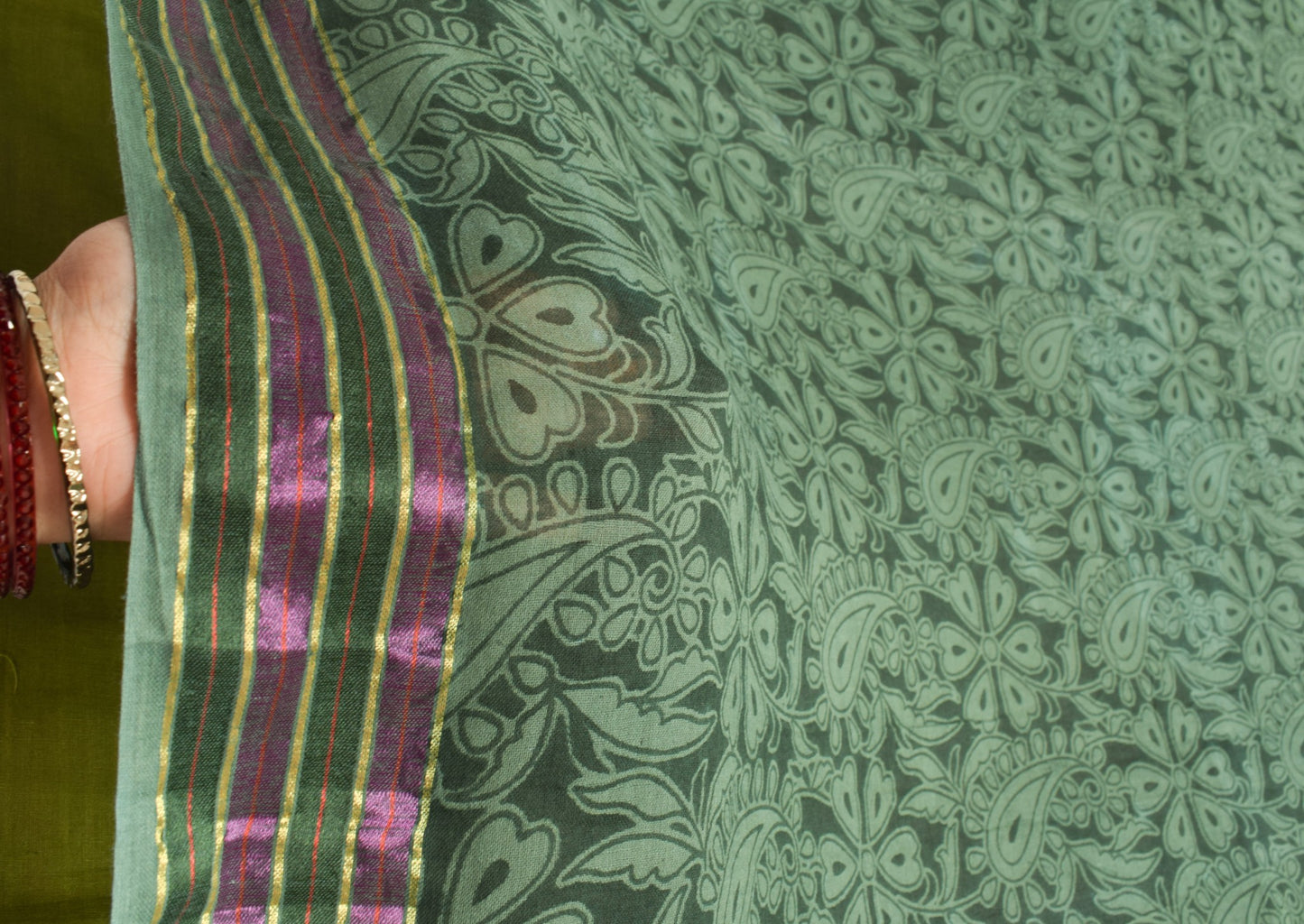 Sushila Vintage Dark Green Saree 100% Pure Cotton Printed Floral Soft Fabric