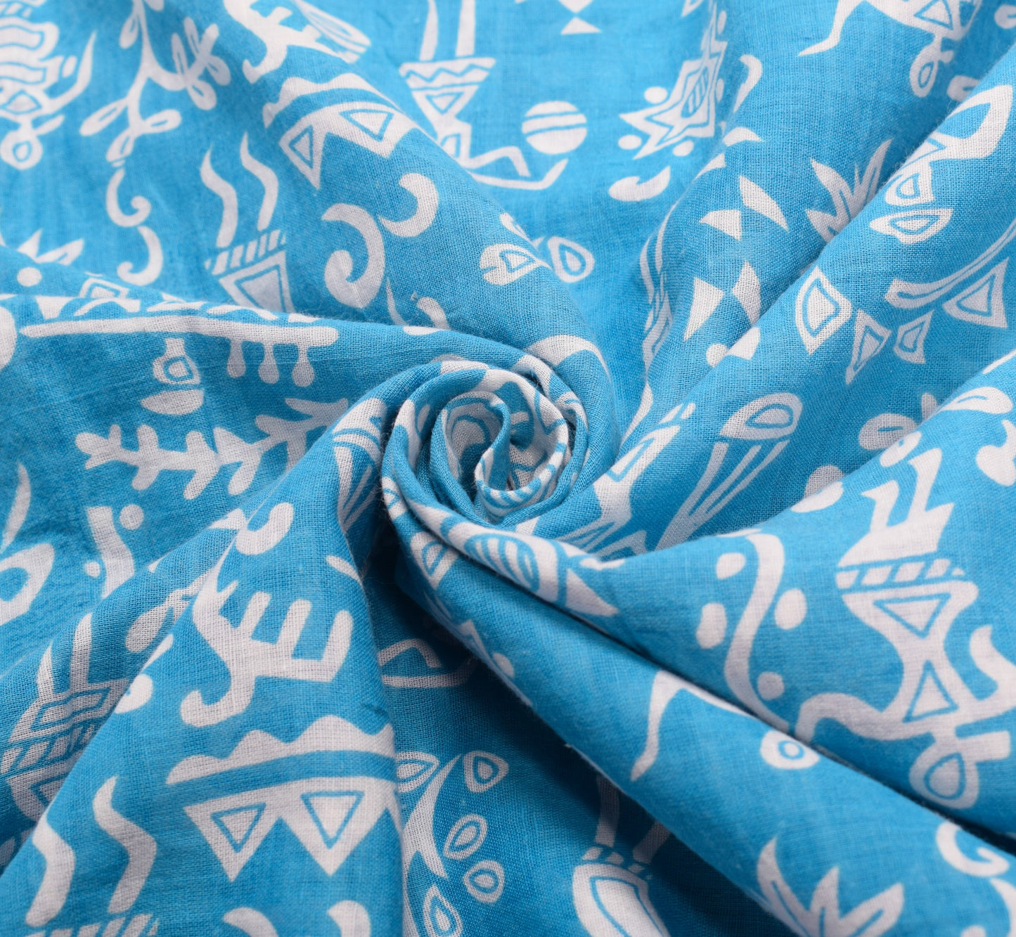 Sushila Vintage Sky Blue Saree  Pure Cotton Warli Printed Sari Soft Craft Fabric