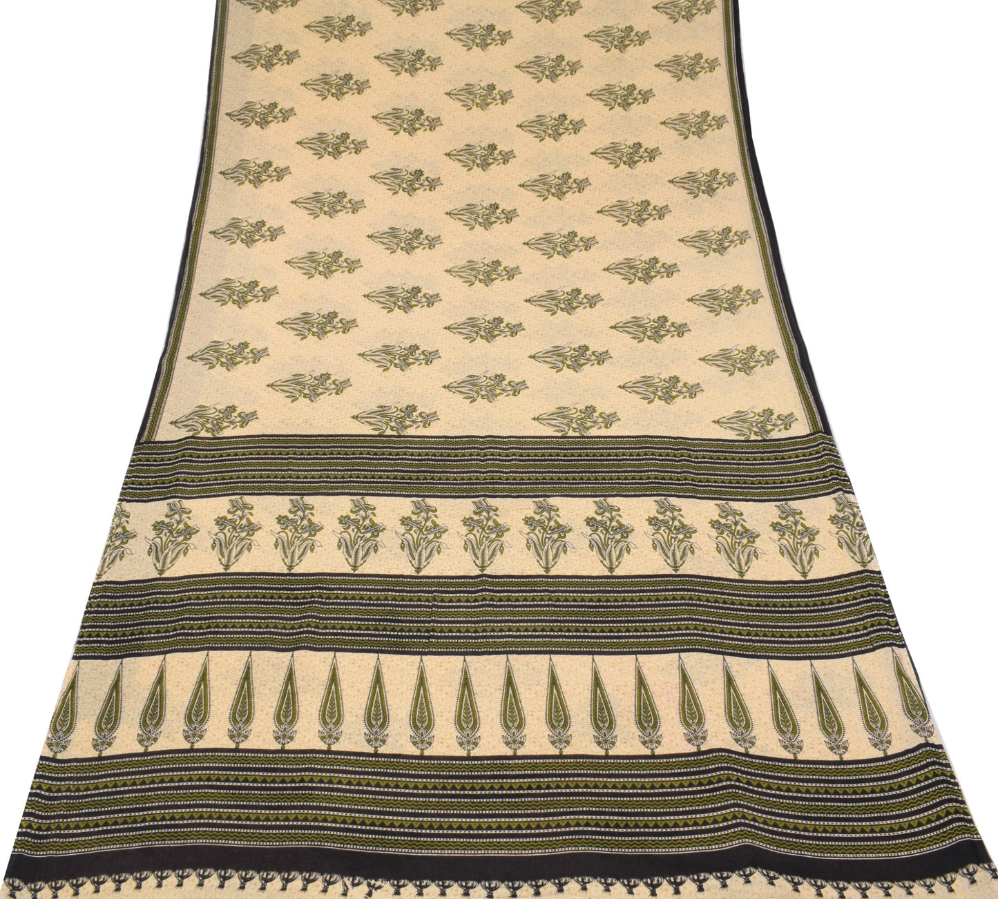 Sushila Vintage Floral Saree 100% Pure Cotton Printed Soft Craft Cream Fabric