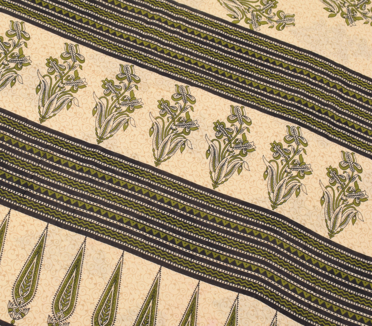 Sushila Vintage Floral Saree 100% Pure Cotton Printed Soft Craft Cream Fabric