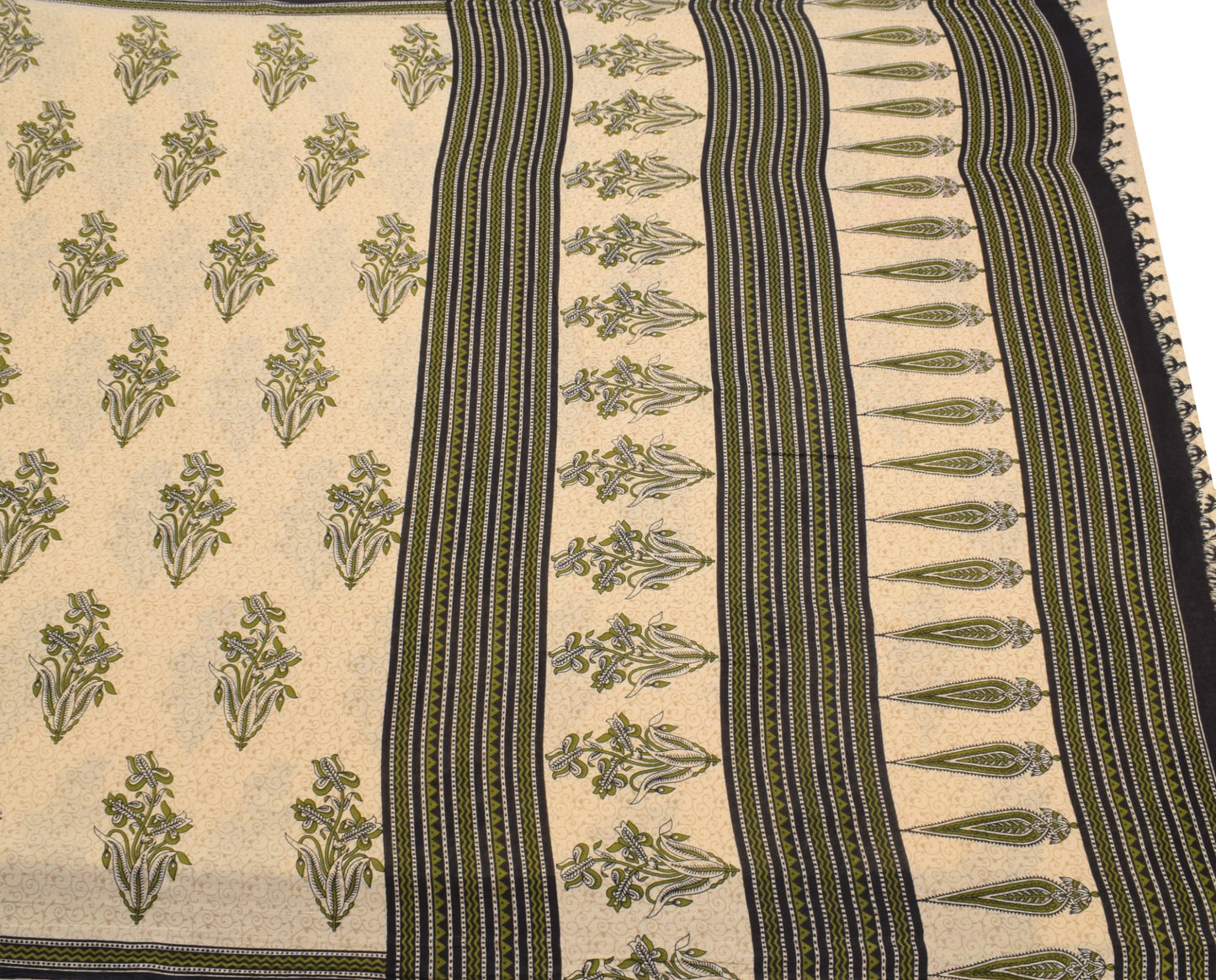 Sushila Vintage Floral Saree 100% Pure Cotton Printed Soft Craft Cream Fabric