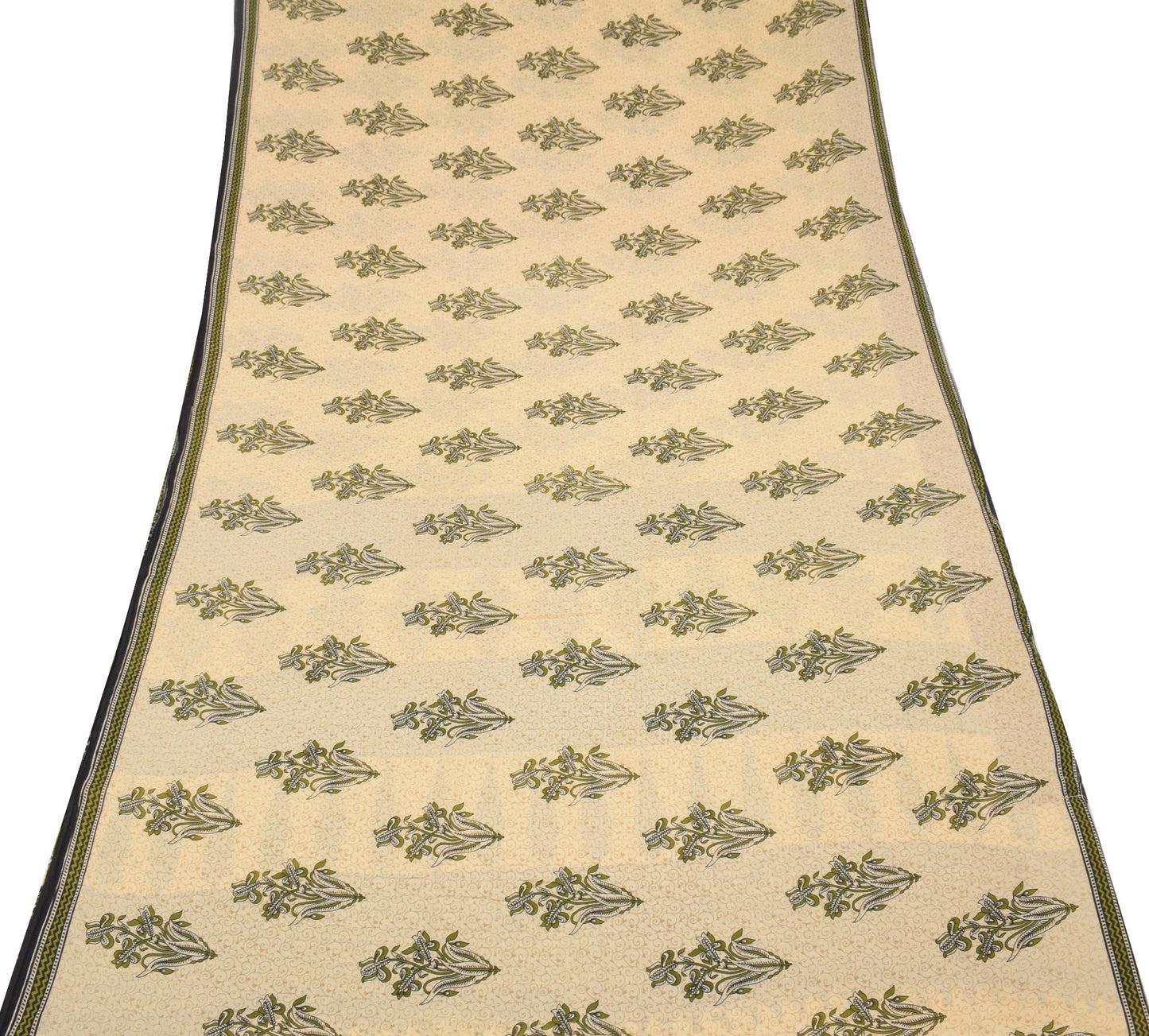 Sushila Vintage Floral Saree 100% Pure Cotton Printed Soft Craft Cream Fabric