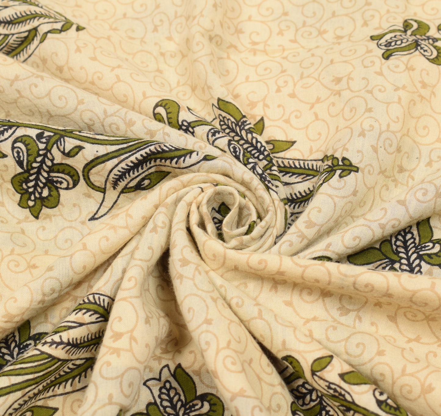 Sushila Vintage Floral Saree 100% Pure Cotton Printed Soft Craft Cream Fabric