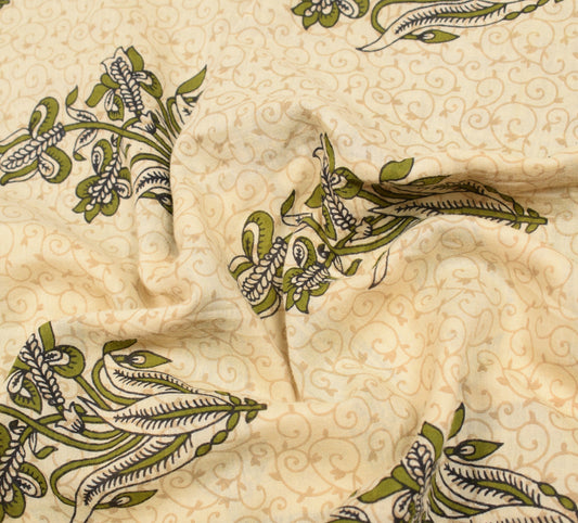 Sushila Vintage Floral Saree 100% Pure Cotton Printed Soft Craft Cream Fabric