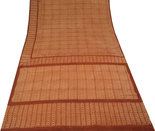 Sushila Vintage Ajrakh Print Saree 100% Pure Cotton Brown Handloom Sari Fabric