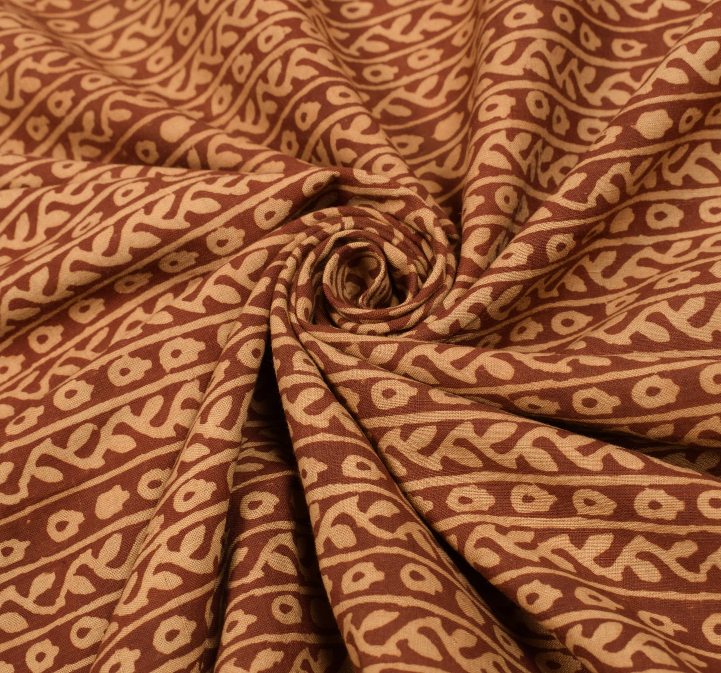Sushila Vintage Ajrakh Print Saree 100% Pure Cotton Brown Handloom Sari Fabric