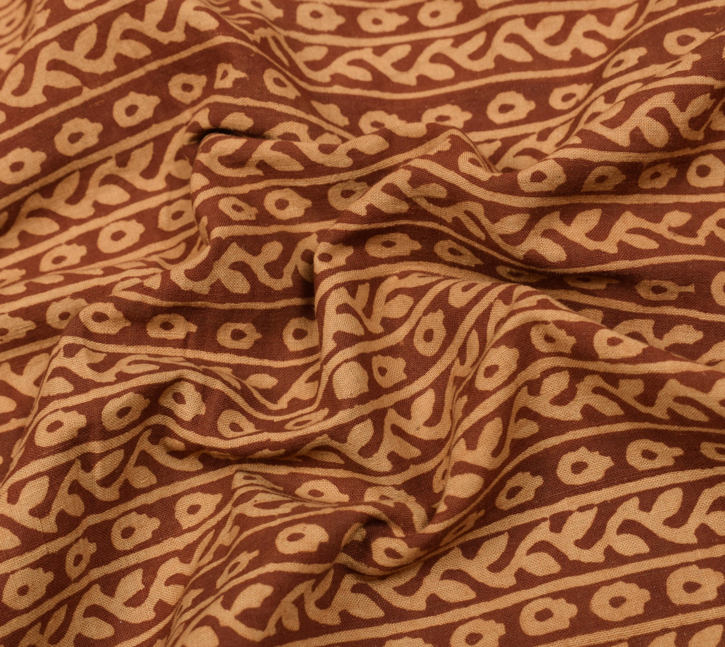 Sushila Vintage Ajrakh Print Saree 100% Pure Cotton Brown Handloom Sari Fabric