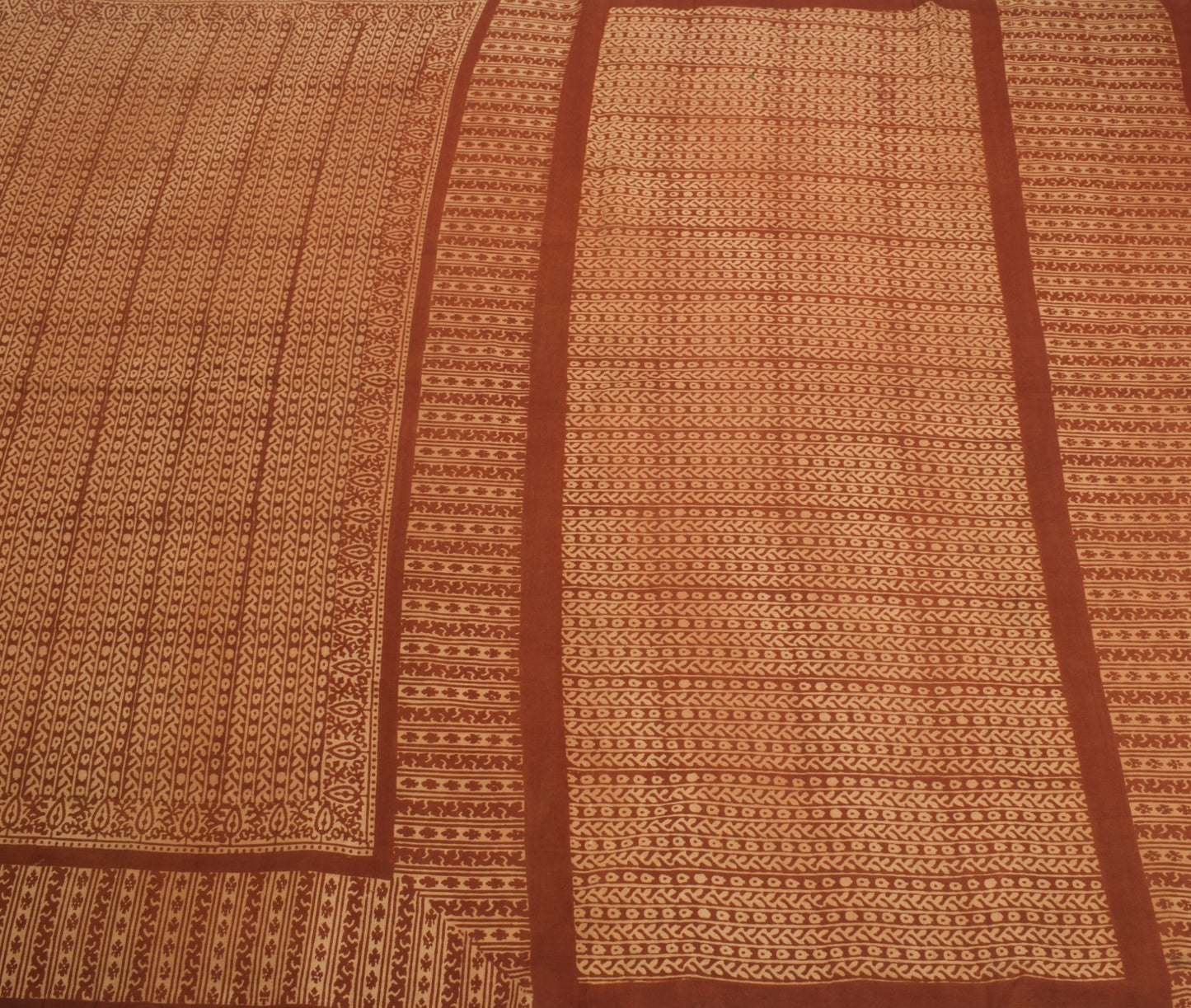 Sushila Vintage Ajrakh Print Saree 100% Pure Cotton Brown Handloom Sari Fabric