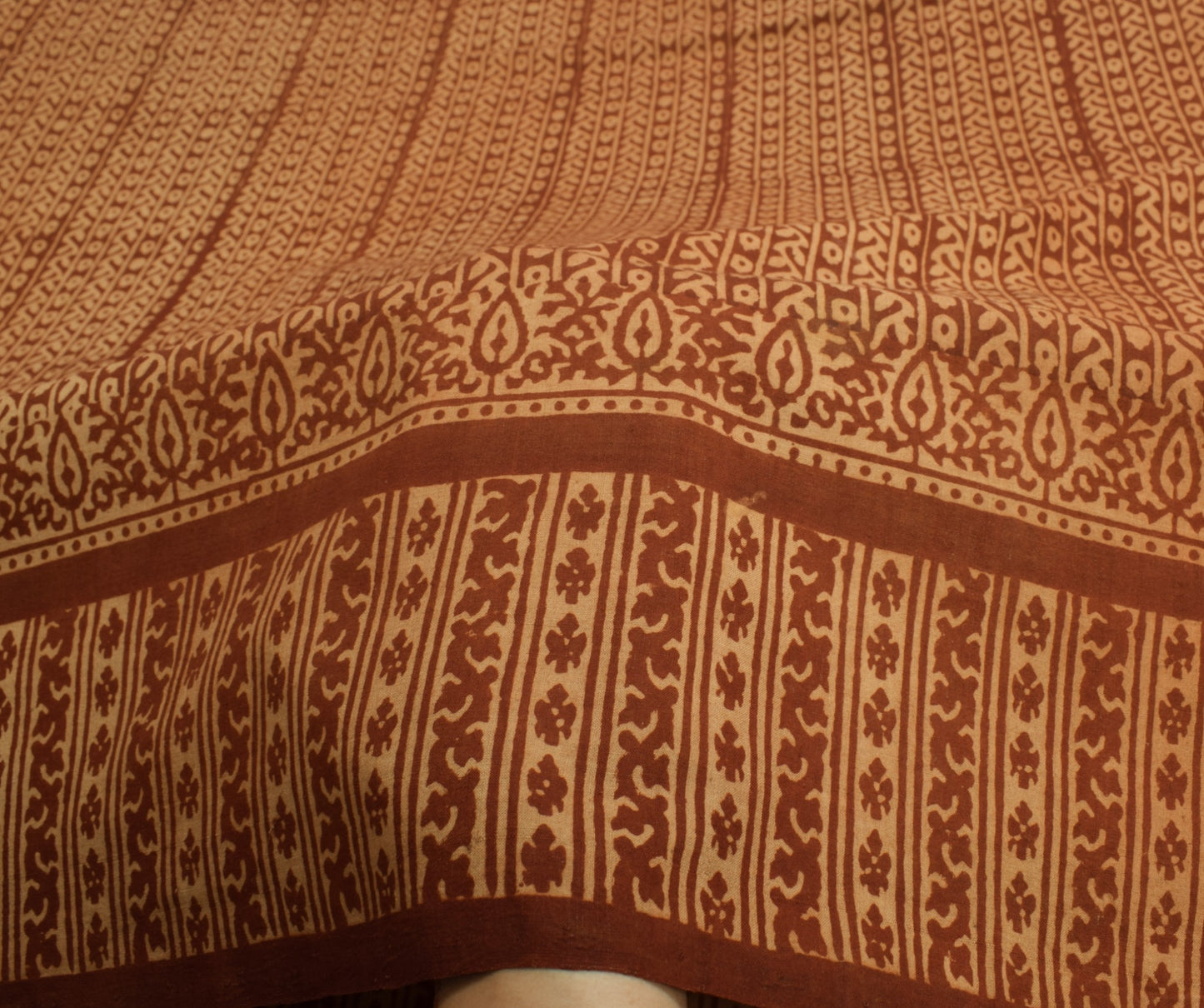 Sushila Vintage Ajrakh Print Saree 100% Pure Cotton Brown Handloom Sari Fabric