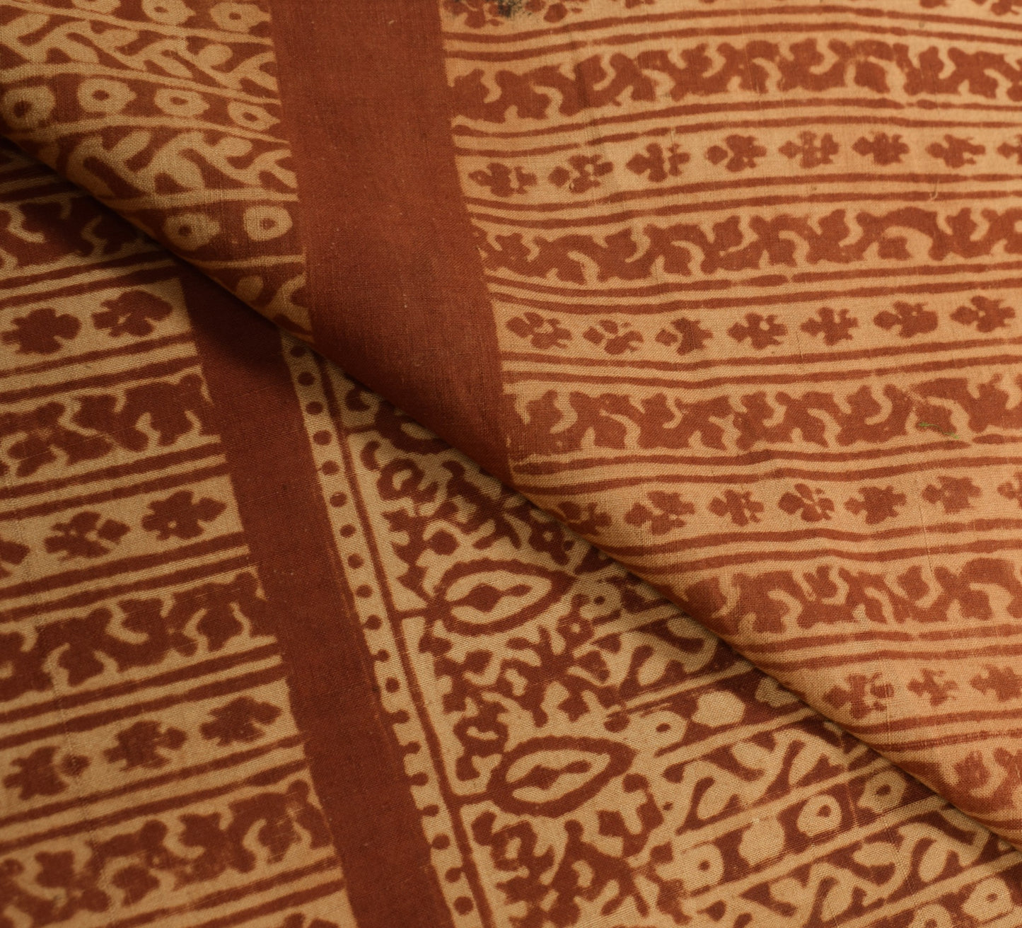 Sushila Vintage Ajrakh Print Saree 100% Pure Cotton Brown Handloom Sari Fabric