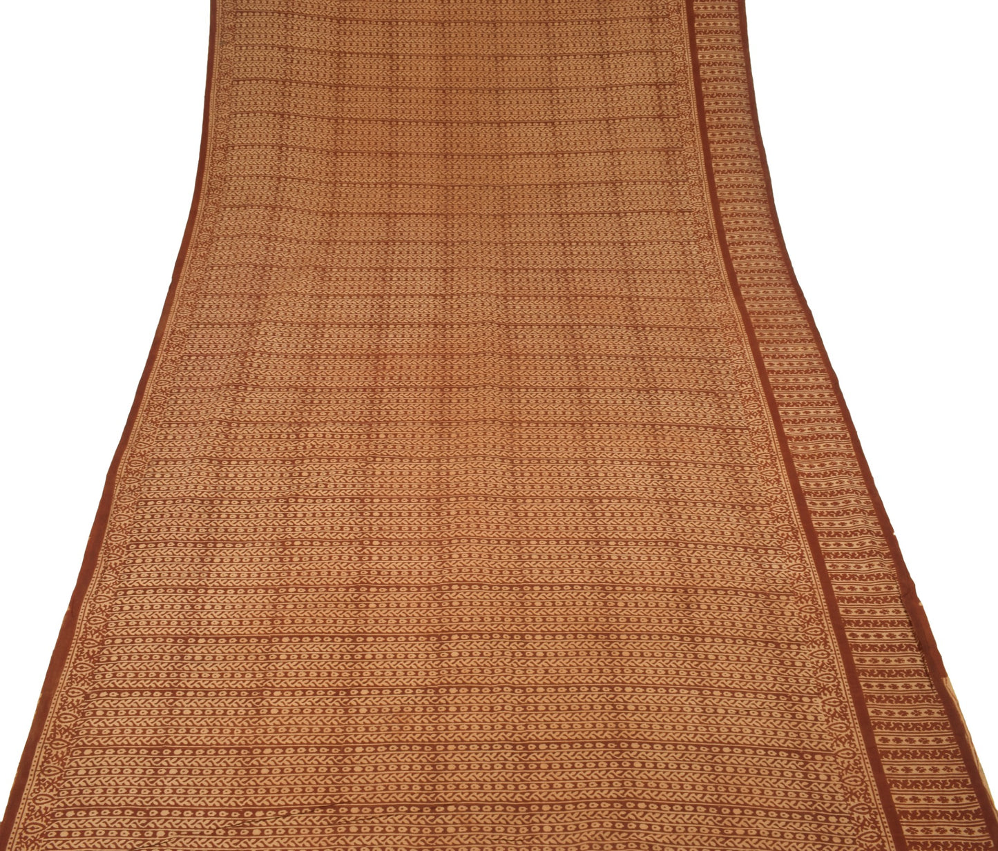 Sushila Vintage Ajrakh Print Saree 100% Pure Cotton Brown Handloom Sari Fabric