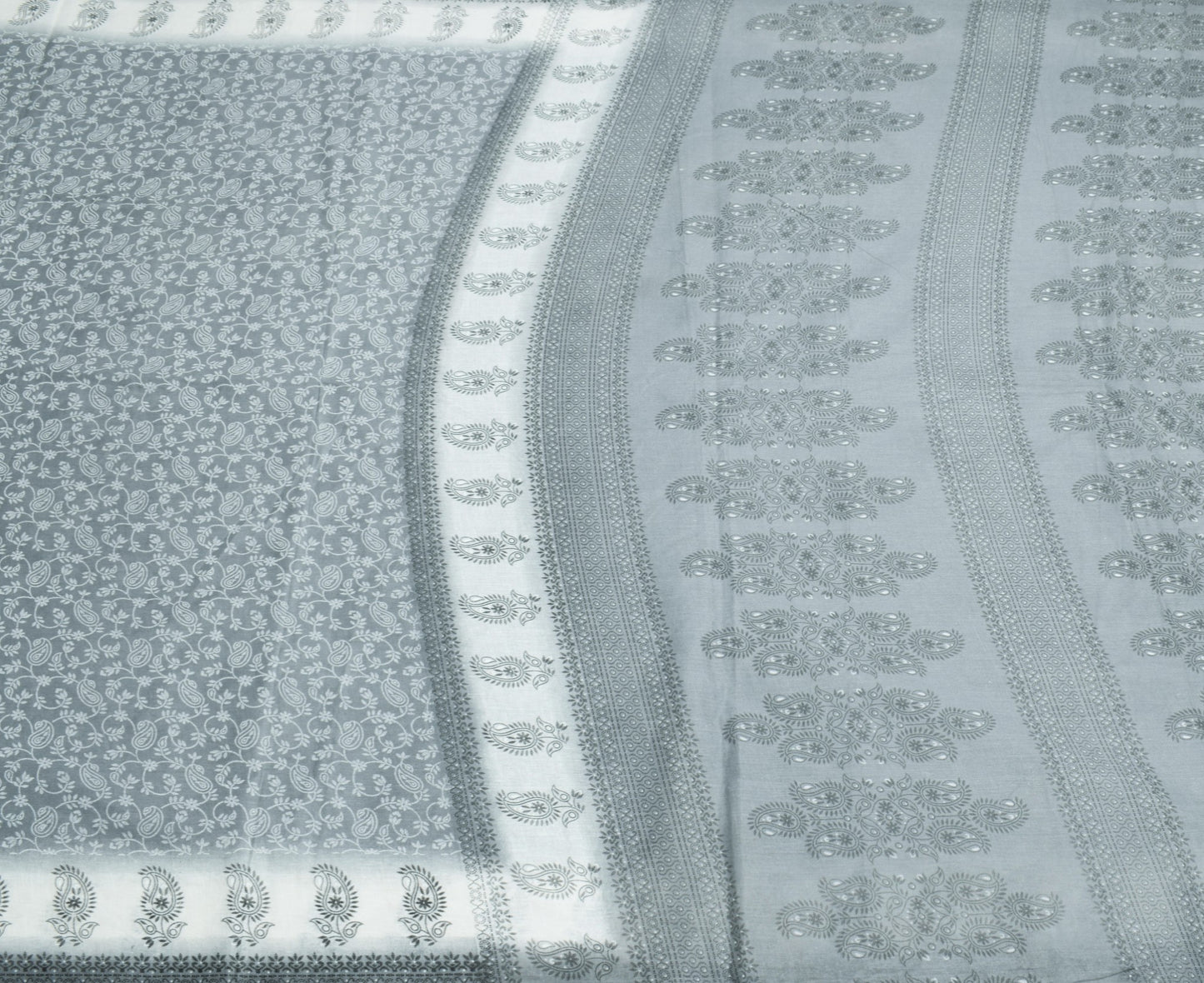 Sushila Vintage Gray Saree 100%Pure Cotton Floral & Paisley Printed Craft Fabric