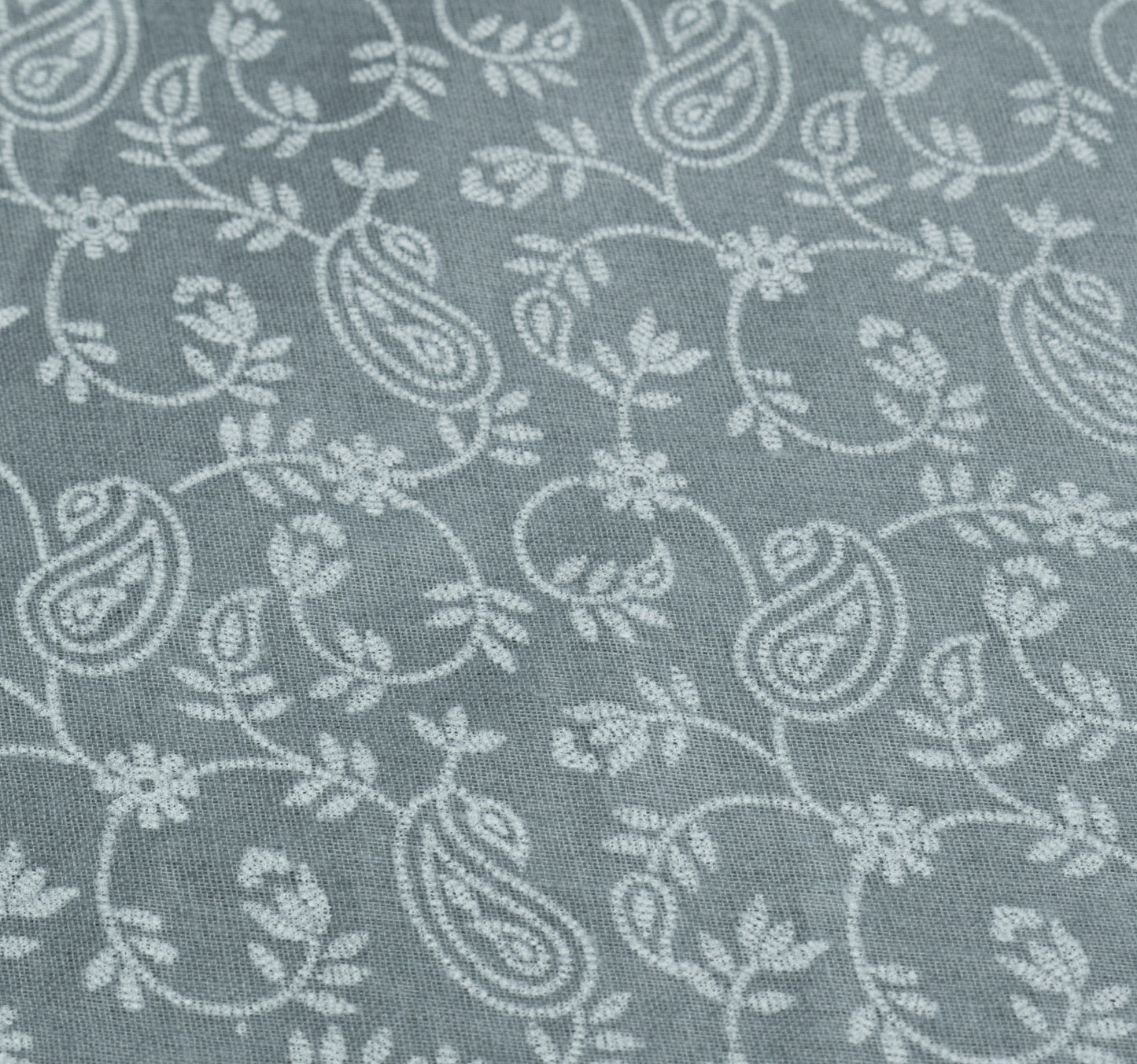 Sushila Vintage Gray Saree 100%Pure Cotton Floral & Paisley Printed Craft Fabric