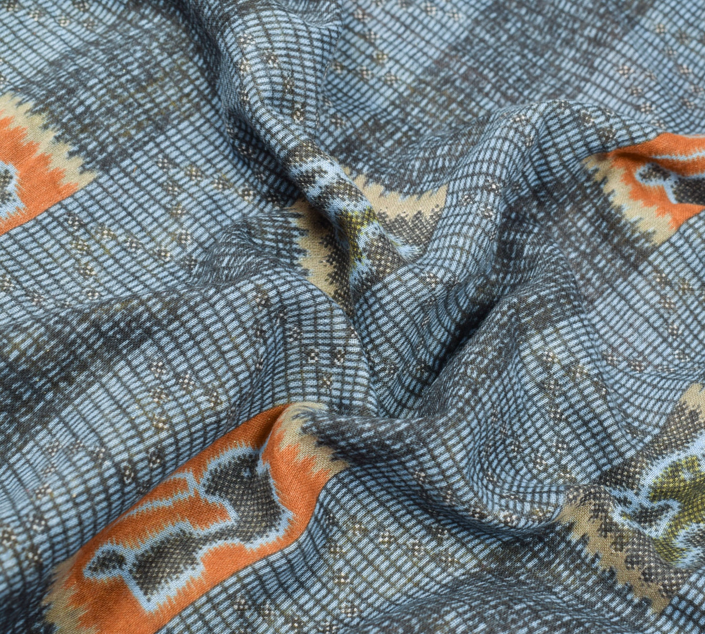 Sushila Vintage Grayish Blue Saree 100% Pure Cotton Printed Soft Craft Fabric