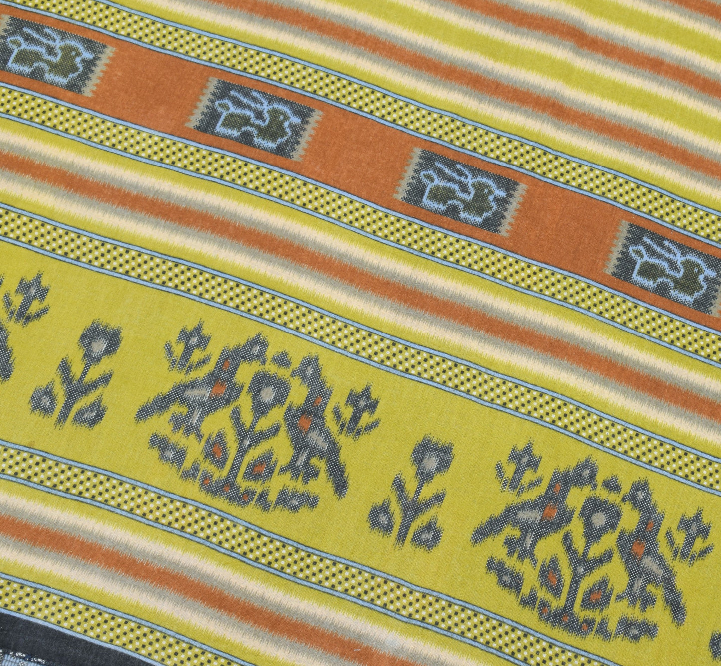Sushila Vintage Grayish Blue Saree 100% Pure Cotton Printed Soft Craft Fabric