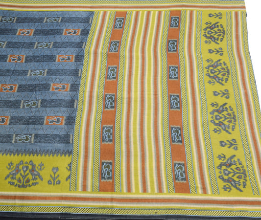 Sushila Vintage Grayish Blue Saree 100% Pure Cotton Printed Soft Craft Fabric