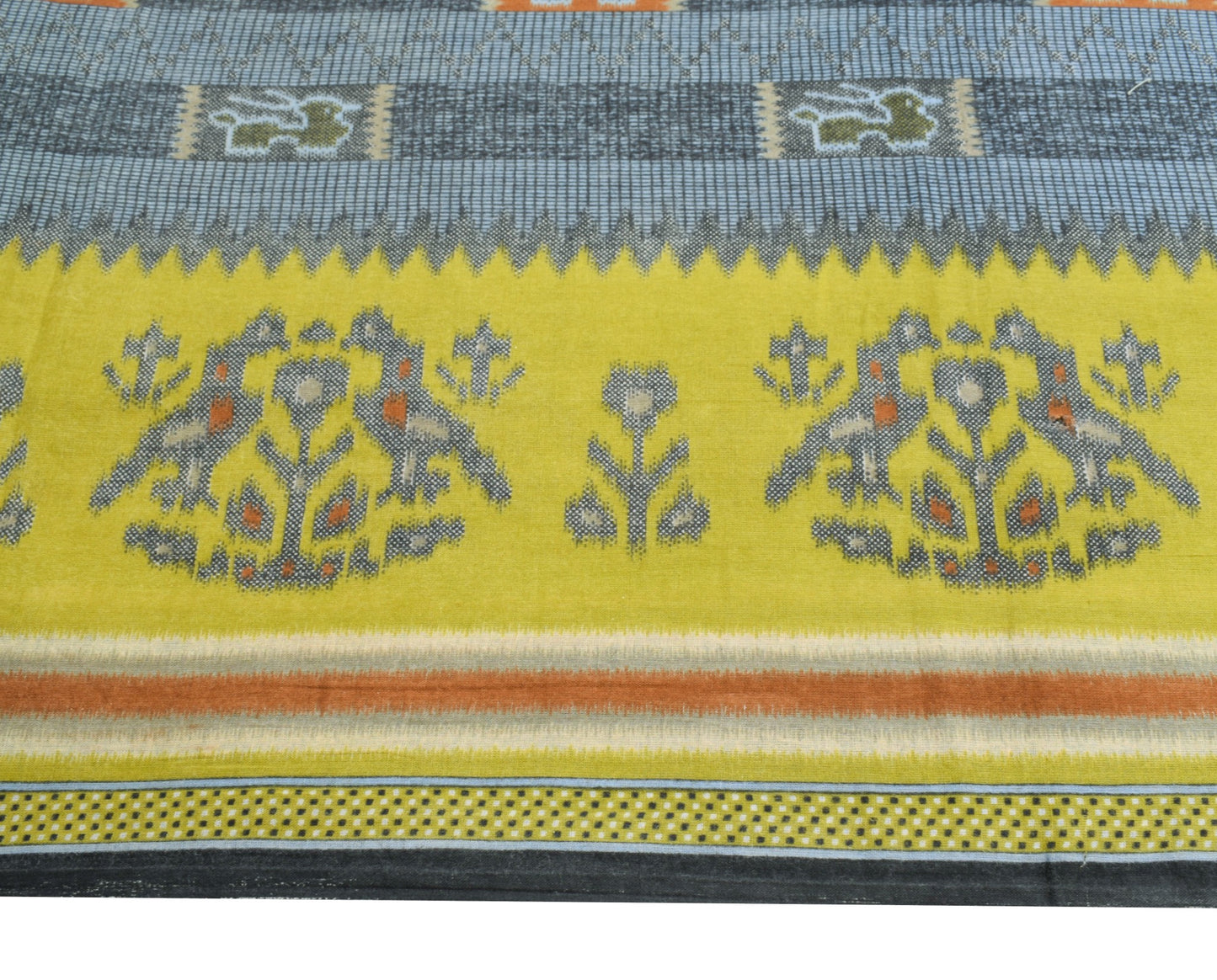 Sushila Vintage Grayish Blue Saree 100% Pure Cotton Printed Soft Craft Fabric