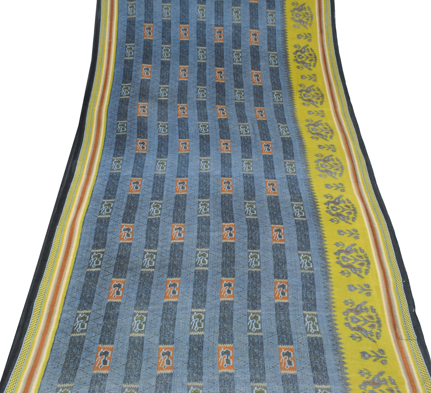 Sushila Vintage Grayish Blue Saree 100% Pure Cotton Printed Soft Craft Fabric