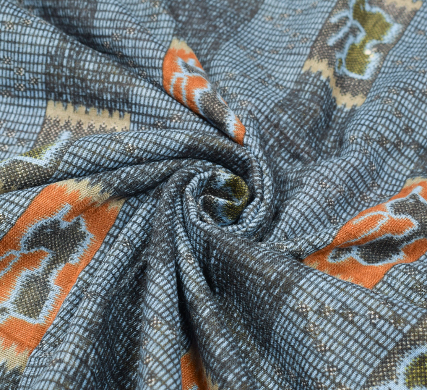 Sushila Vintage Grayish Blue Saree 100% Pure Cotton Printed Soft Craft Fabric