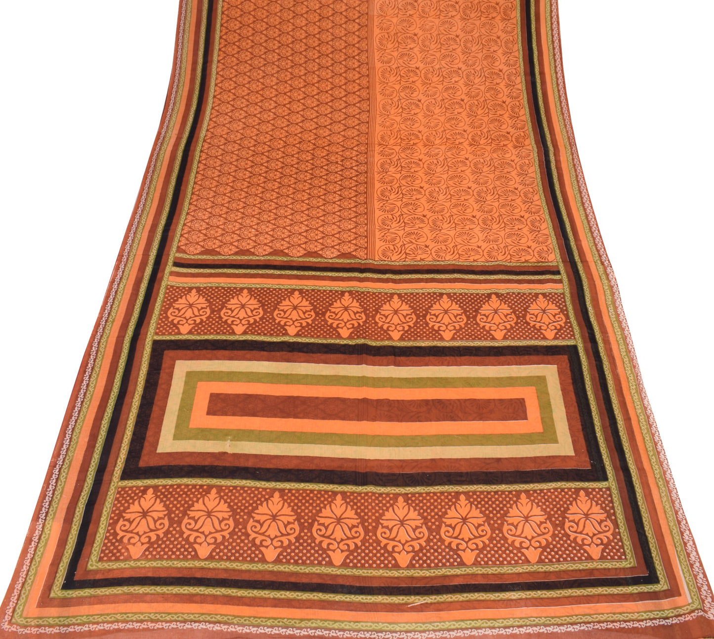 Sushila Vintage Saree Brown Pure Cotton Hand Block Printed Soft Craft Fabric