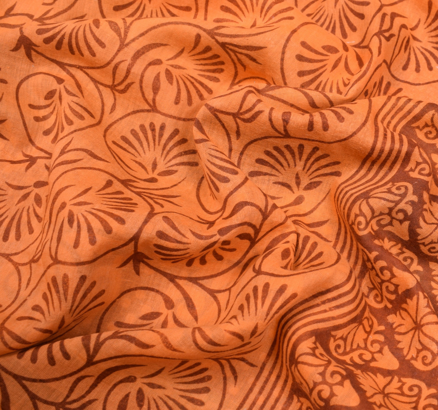 Sushila Vintage Saree Brown Pure Cotton Hand Block Printed Soft Craft Fabric