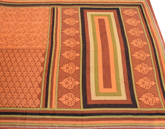 Sushila Vintage Saree Brown Pure Cotton Hand Block Printed Soft Craft Fabric
