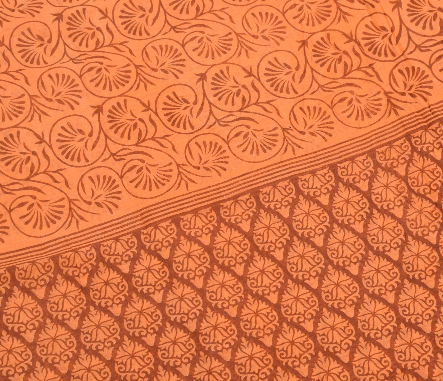 Sushila Vintage Saree Brown Pure Cotton Hand Block Printed Soft Craft Fabric
