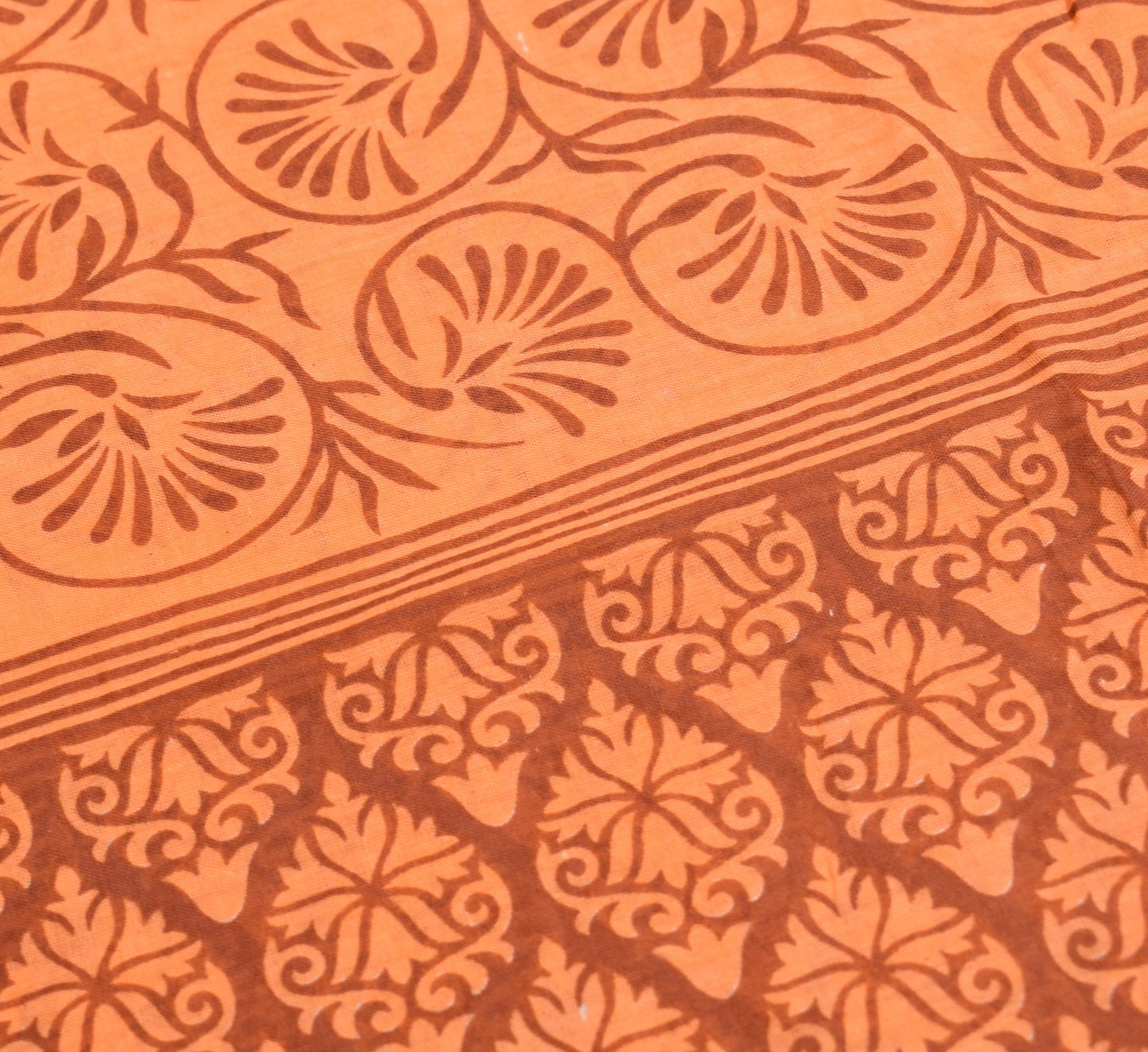 Sushila Vintage Saree Brown Pure Cotton Hand Block Printed Soft Craft Fabric