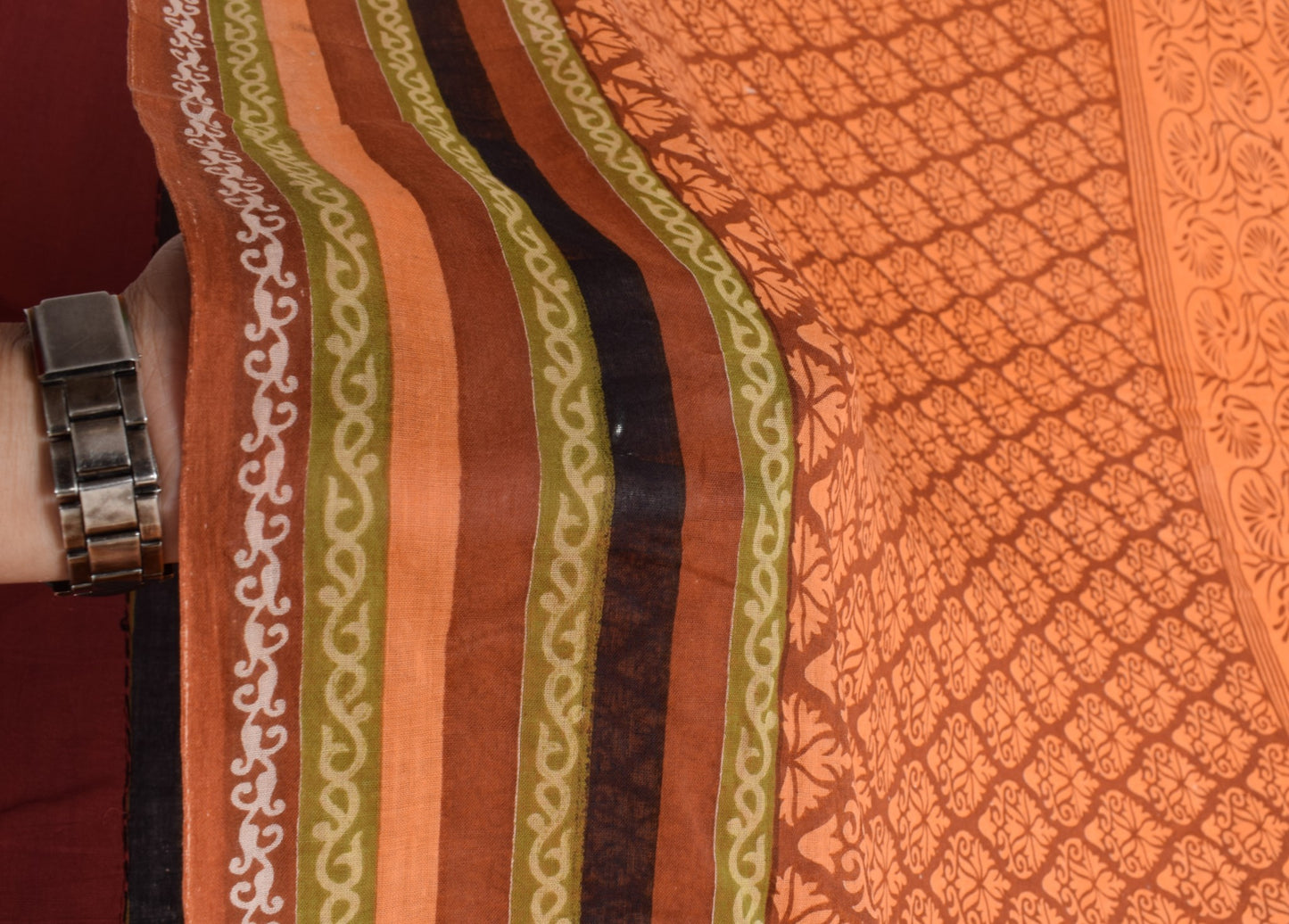 Sushila Vintage Saree Brown Pure Cotton Hand Block Printed Soft Craft Fabric