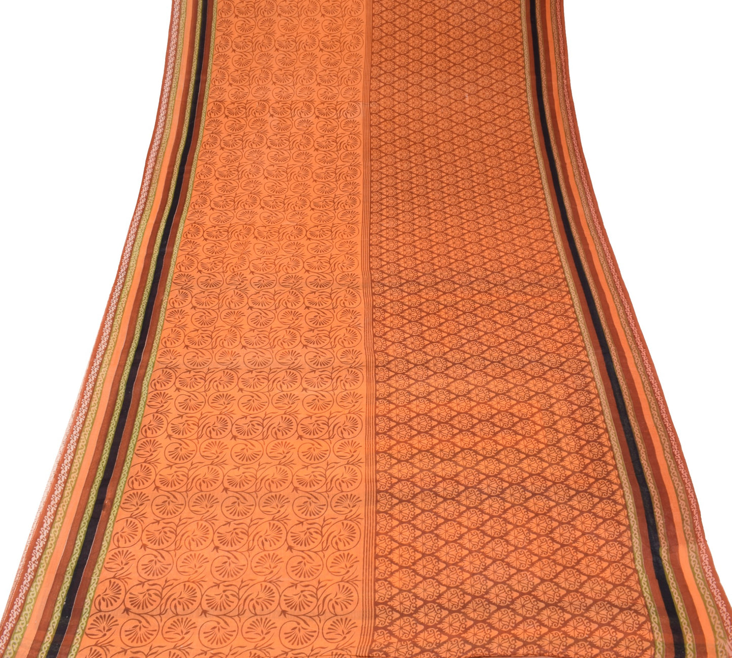Sushila Vintage Saree Brown Pure Cotton Hand Block Printed Soft Craft Fabric