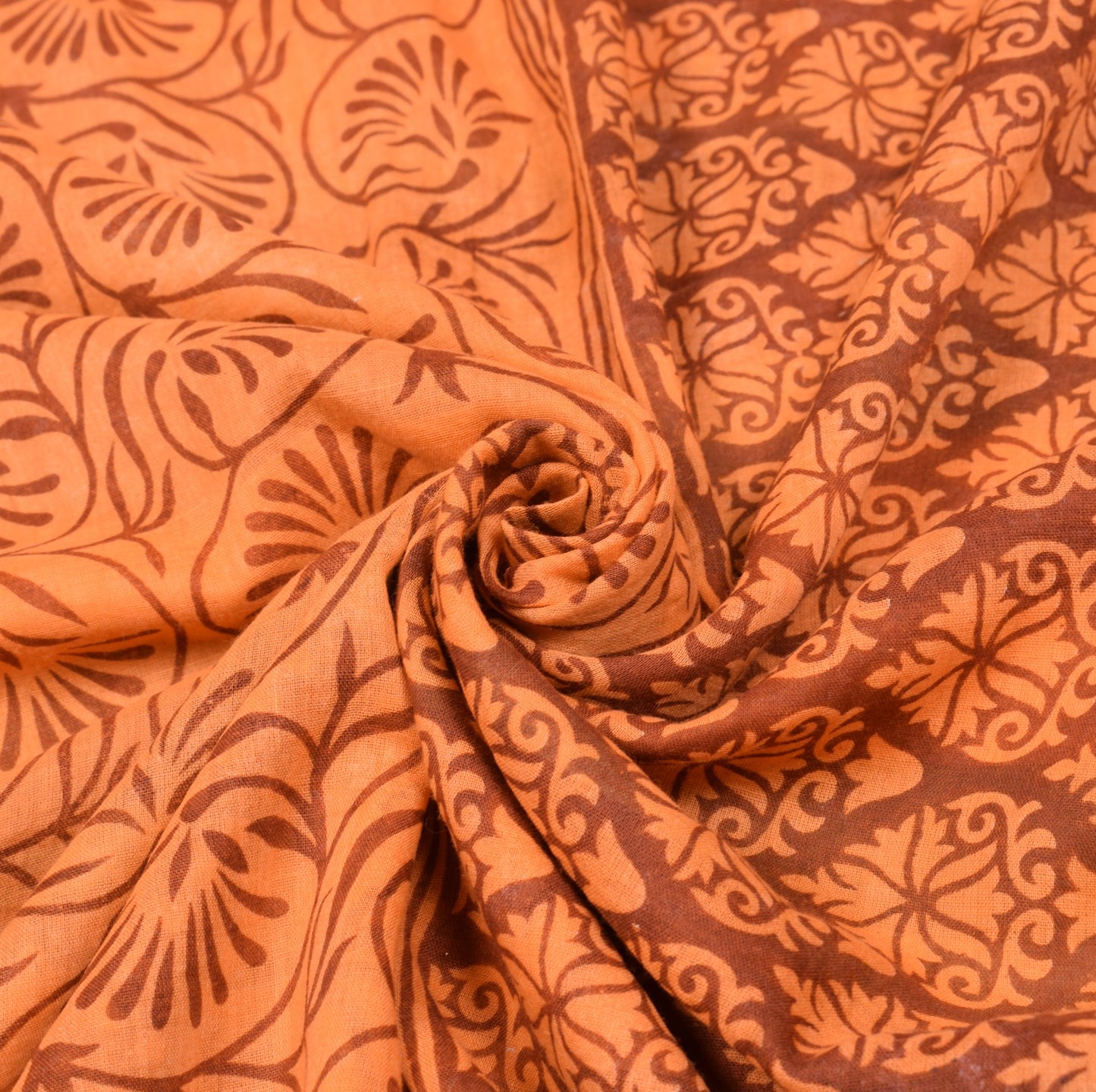 Sushila Vintage Saree Brown Pure Cotton Hand Block Printed Soft Craft Fabric