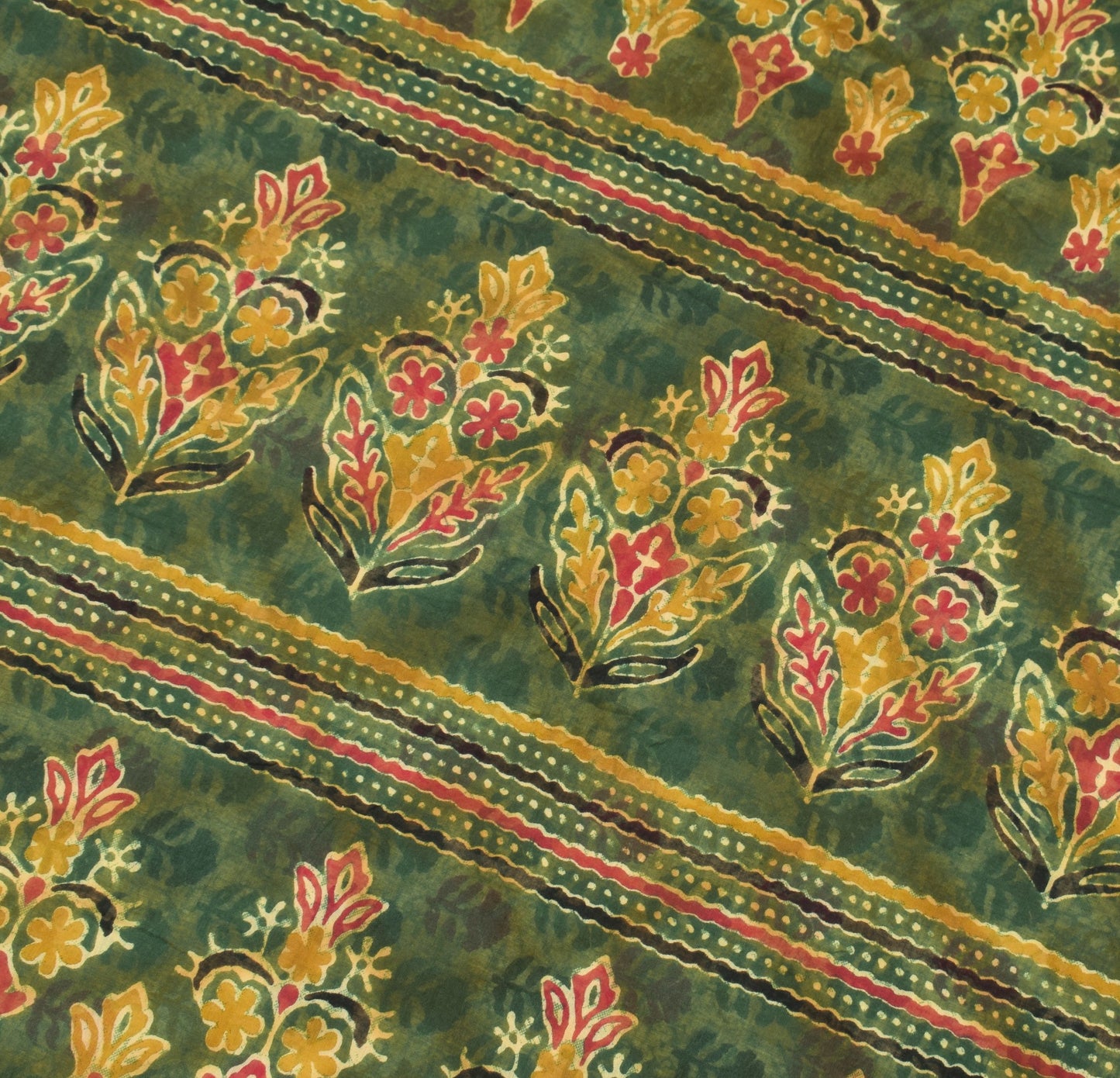 Sushila Vintage Cream Green Saree Pure Cotton Printed Floral Soft Craft Fabric