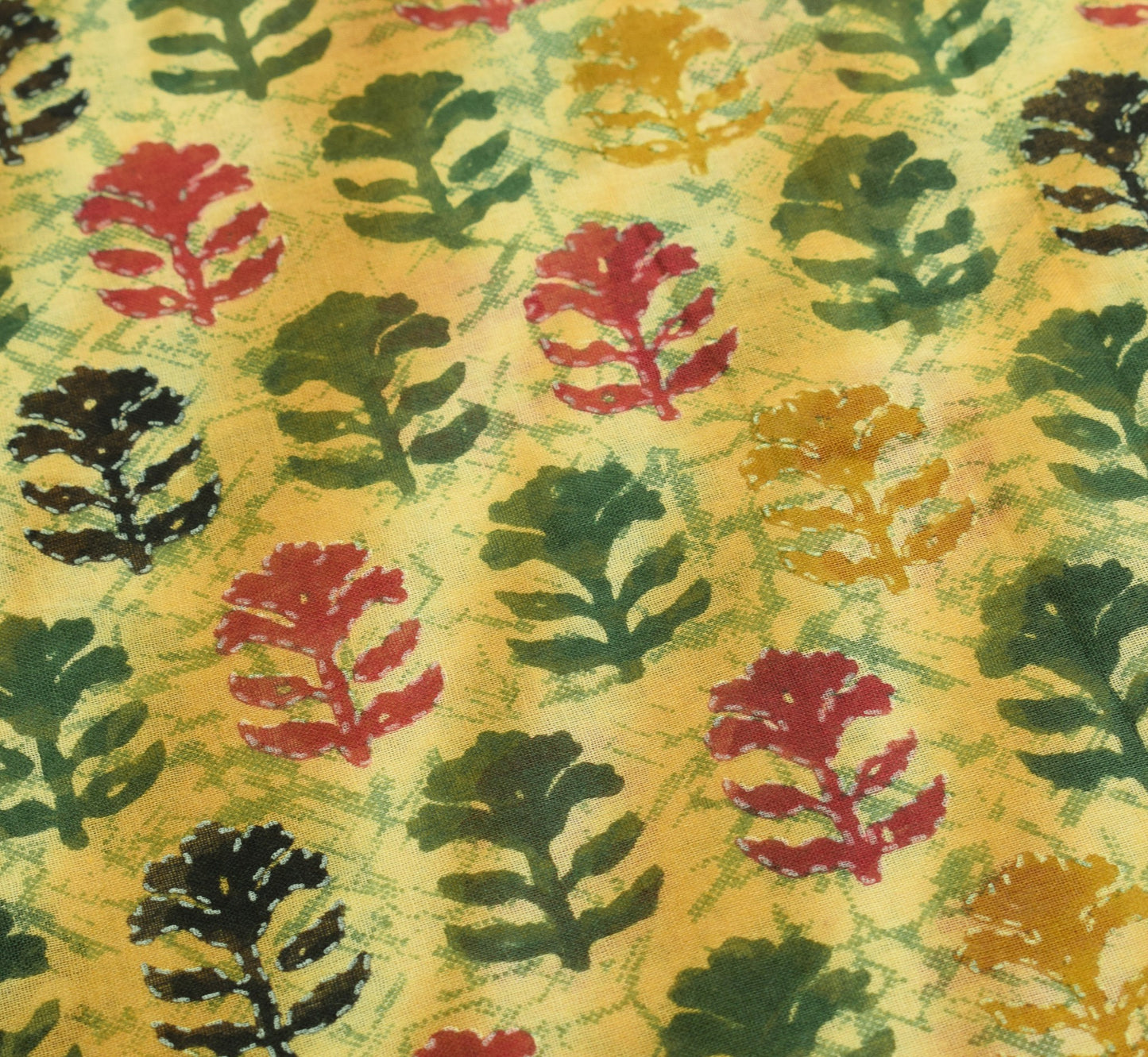 Sushila Vintage Cream Green Saree Pure Cotton Printed Floral Soft Craft Fabric