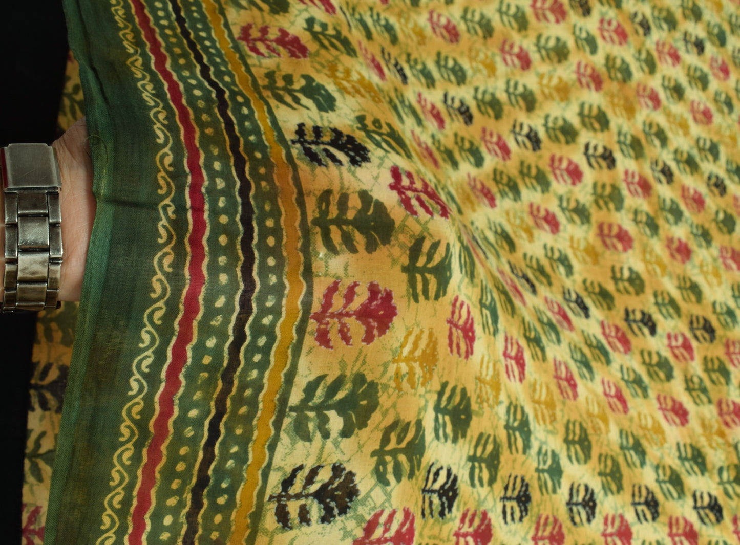 Sushila Vintage Cream Green Saree Pure Cotton Printed Floral Soft Craft Fabric