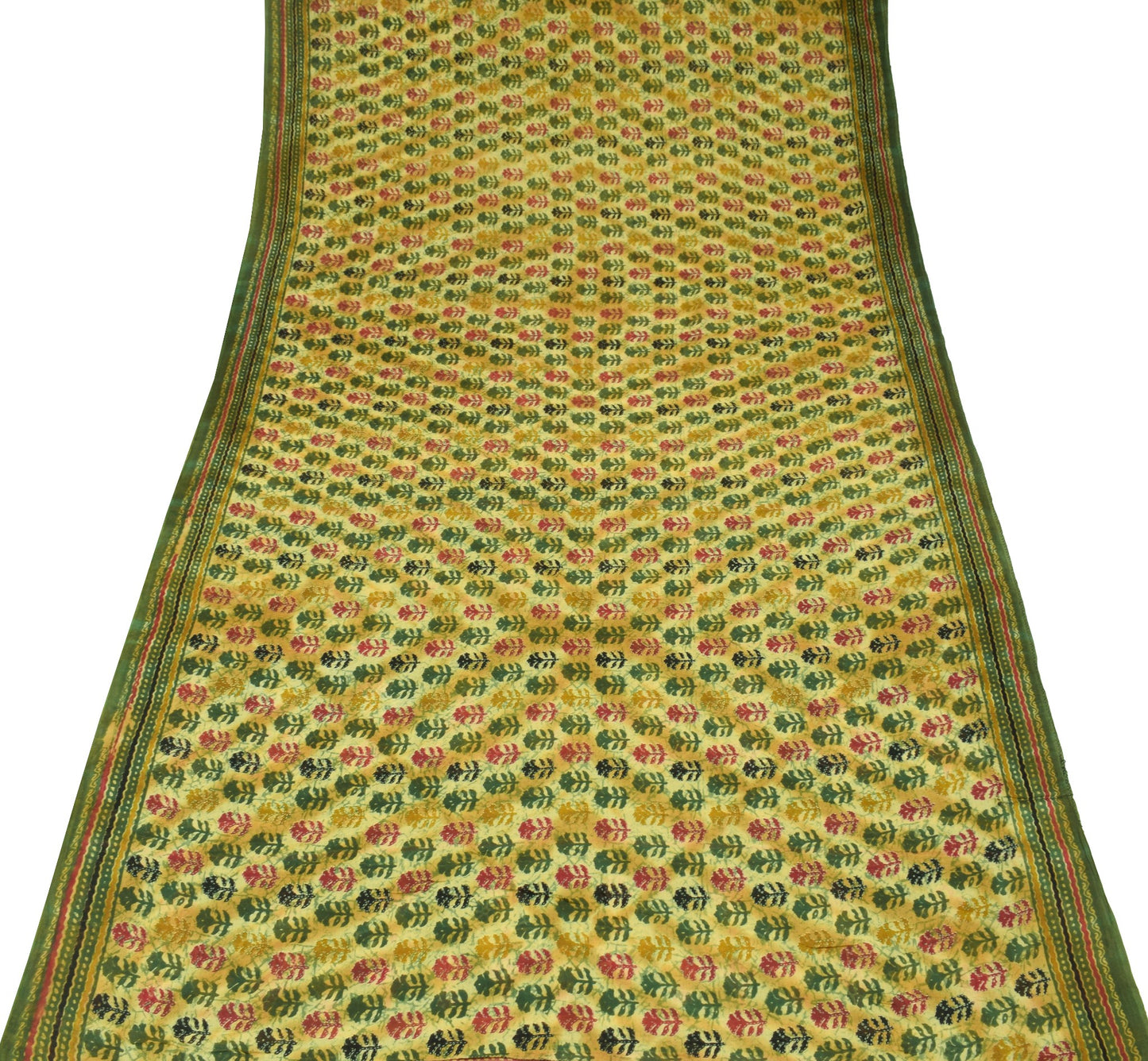 Sushila Vintage Cream Green Saree Pure Cotton Printed Floral Soft Craft Fabric