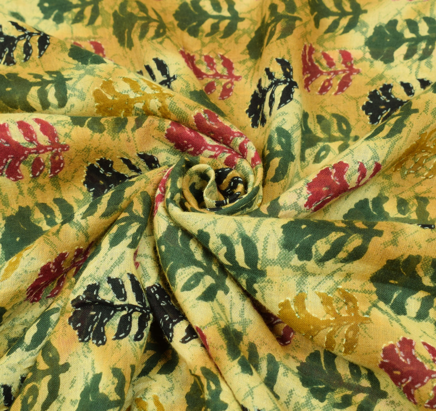 Sushila Vintage Cream Green Saree Pure Cotton Printed Floral Soft Craft Fabric