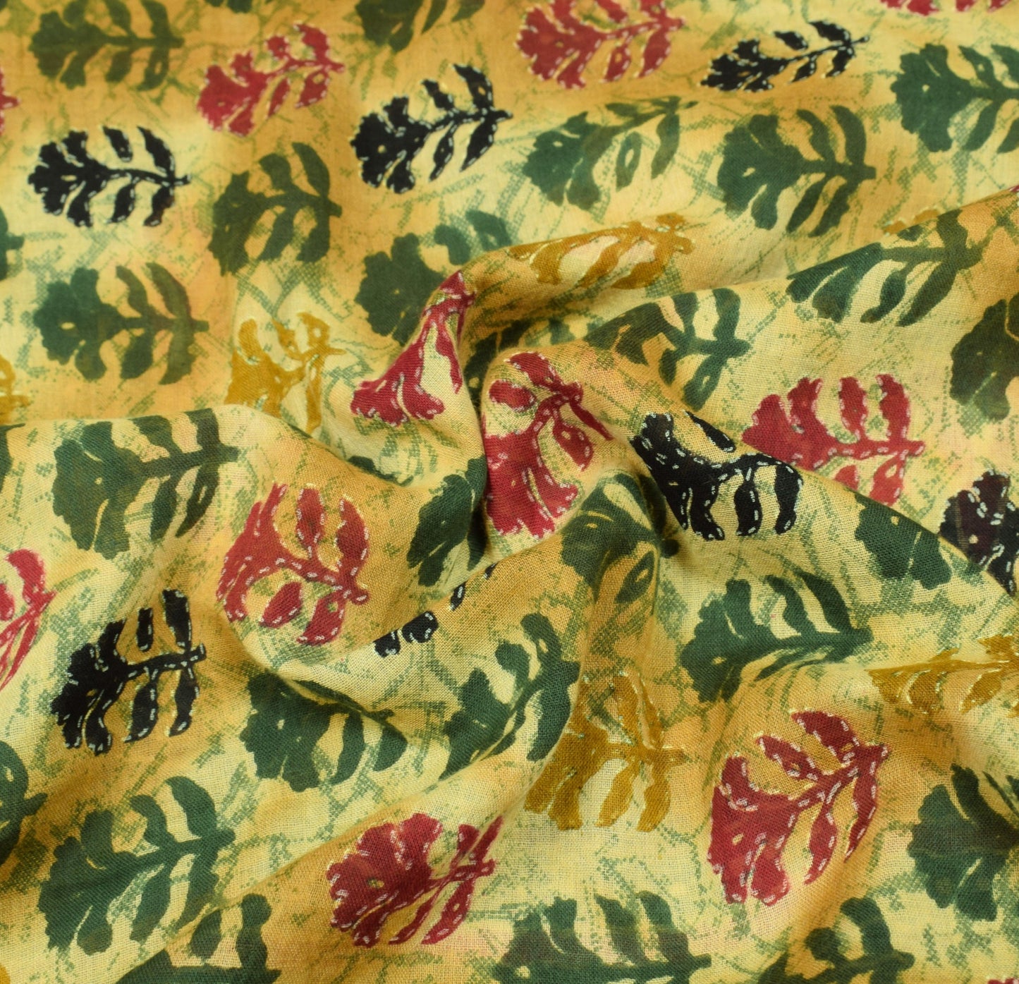 Sushila Vintage Cream Green Saree Pure Cotton Printed Floral Soft Craft Fabric