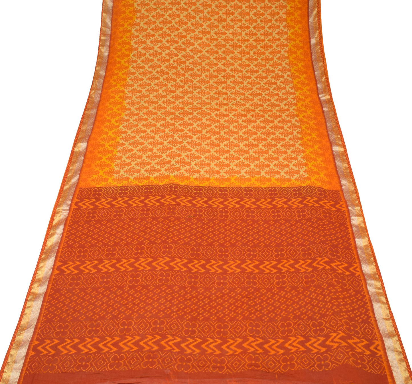 Sushila Vintage Yellow Orange Saree Pure Cotton Printed Soft Floral Craft Fabric